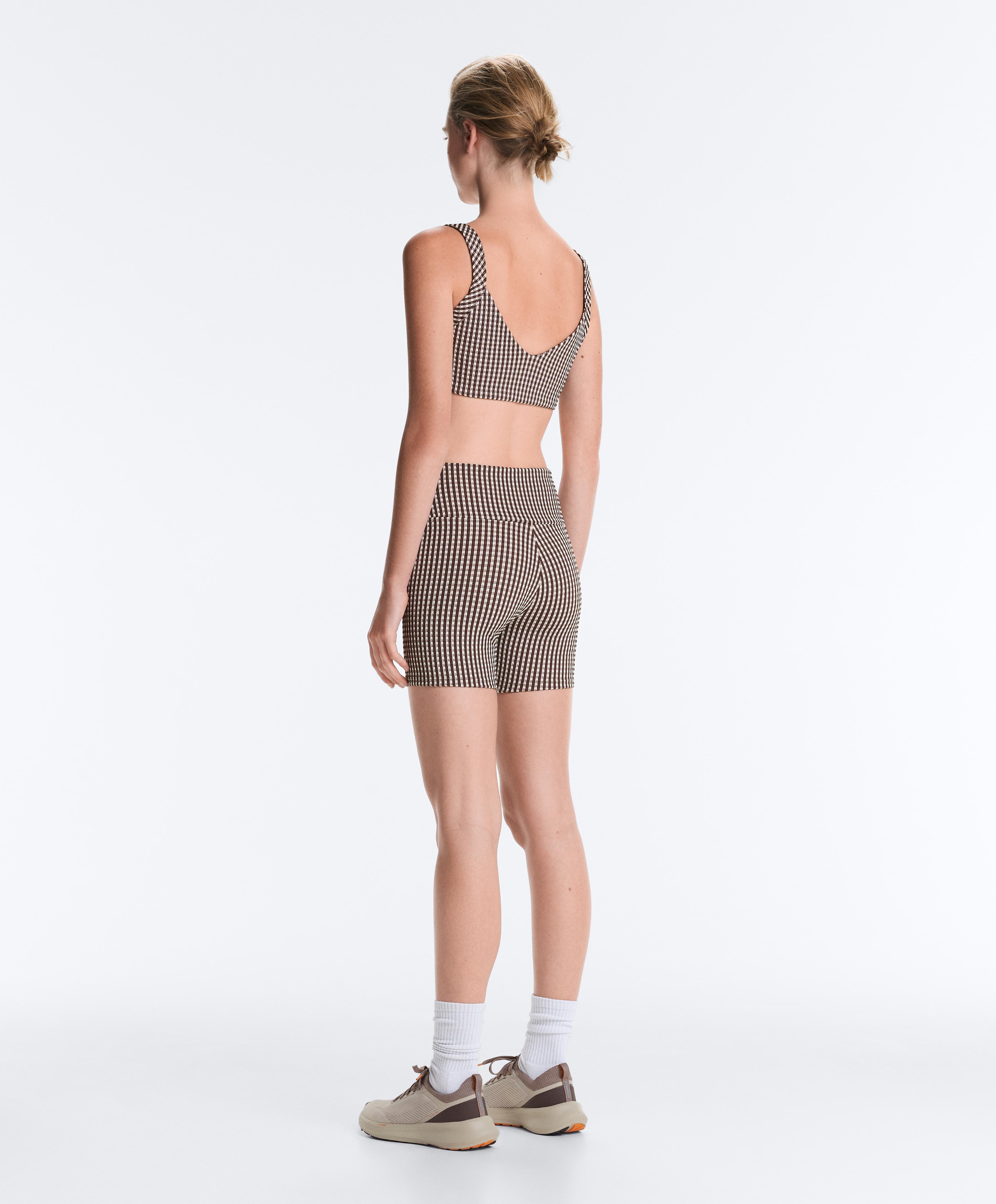 Comfortlux high-rise 10cm gingham hot pants — DARK REDDISH‑BROWN