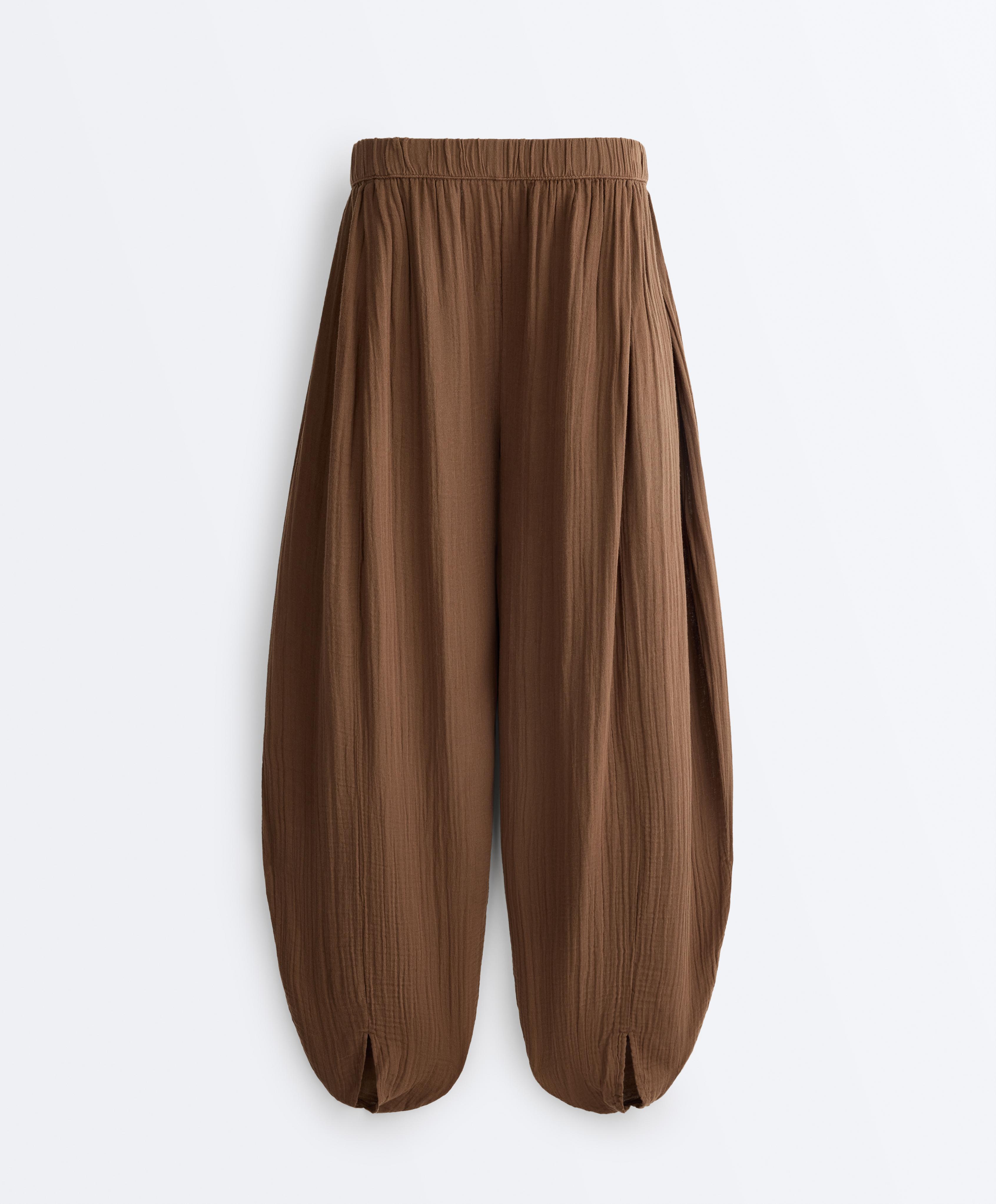 100% cotton muslin balloon trousers — TAN