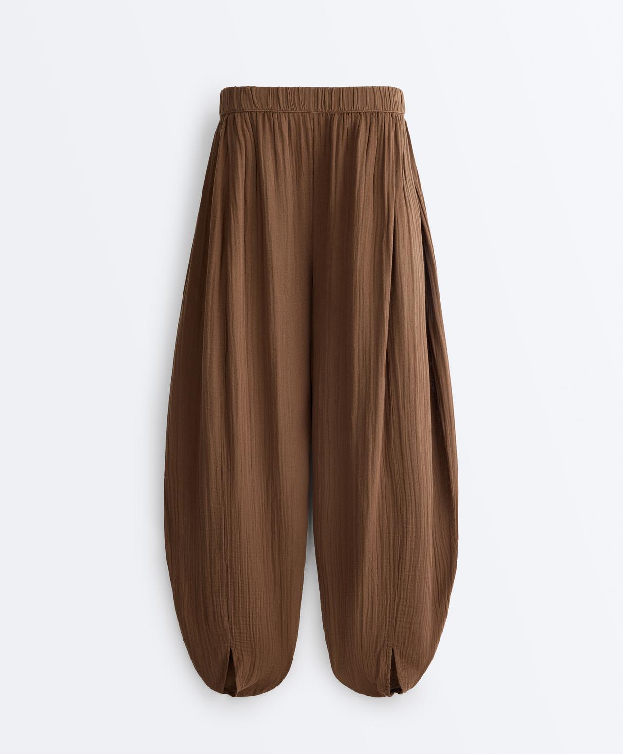 100% cotton muslin balloon trousers — TAN
