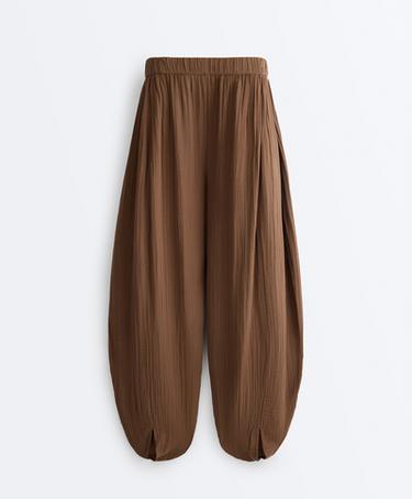 100% cotton muslin balloon trousers — TAN 9