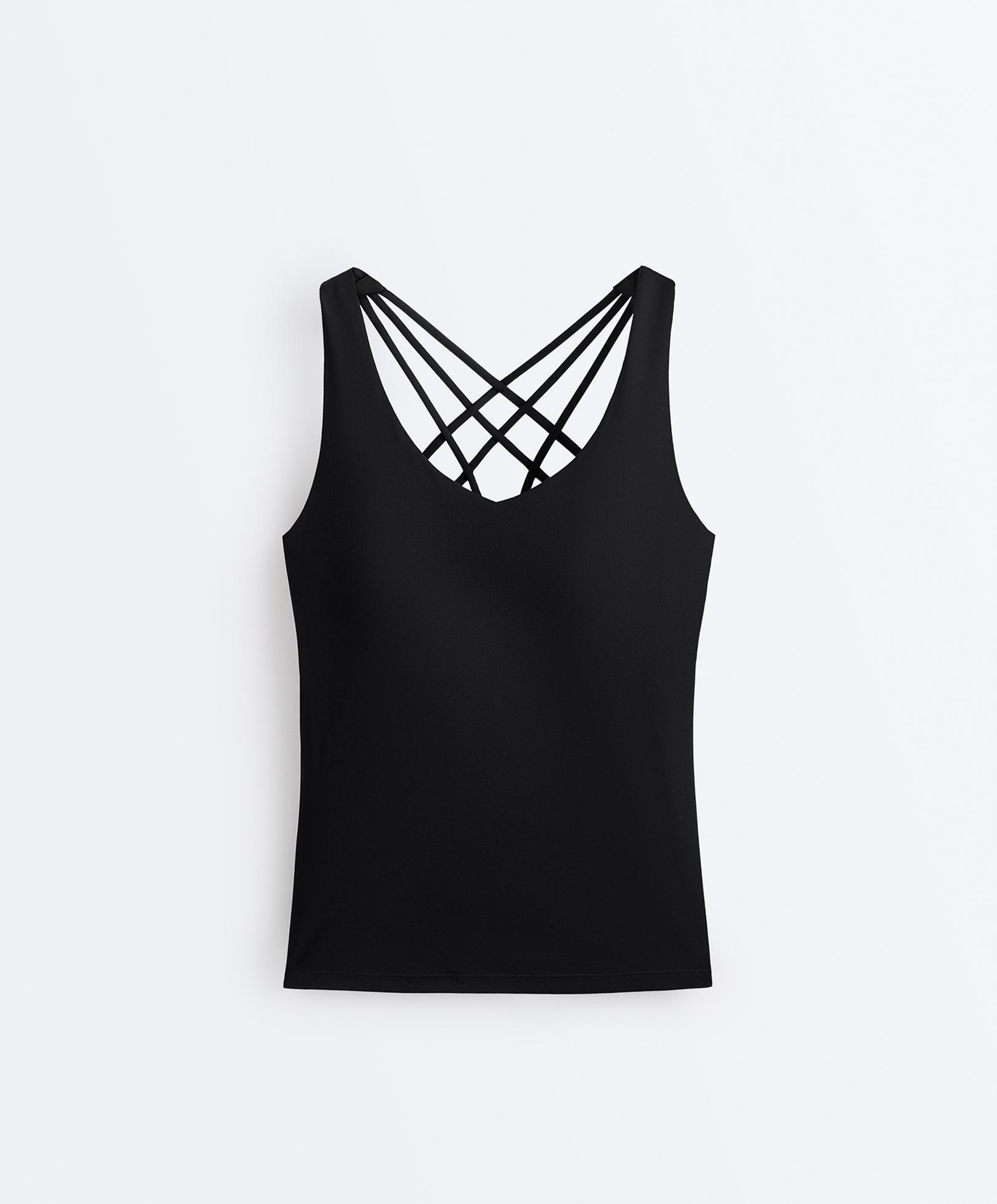 Comfortlux long Tank top multi strap cups — BLACK