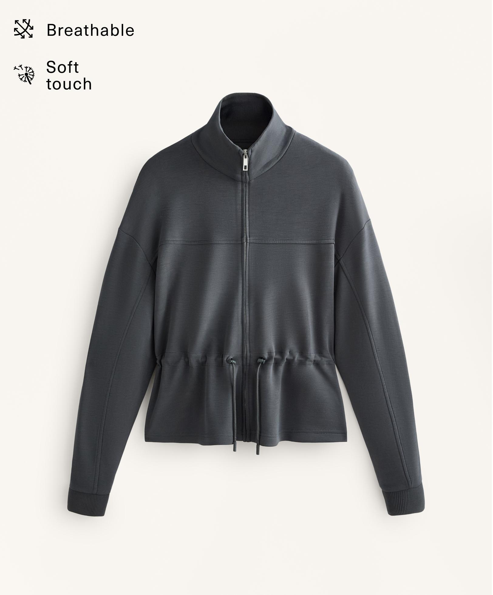Soft-touch modal jacket with adjustable waist and high collar Soft-touch modal jacket with adjustable waist and high collar