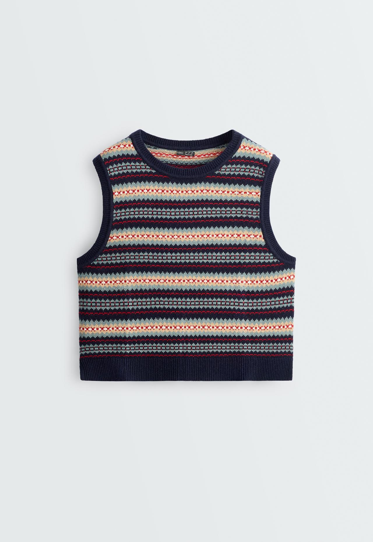 Jacquard knit vest with cotton and 10% wool — INK BLUE
