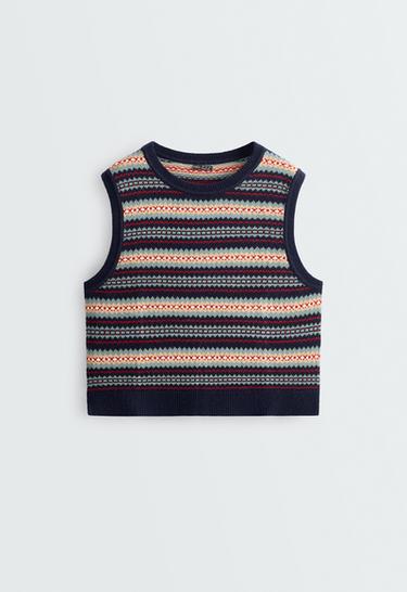 Jacquard knit vest with cotton and 10% wool — INK BLUE 5
