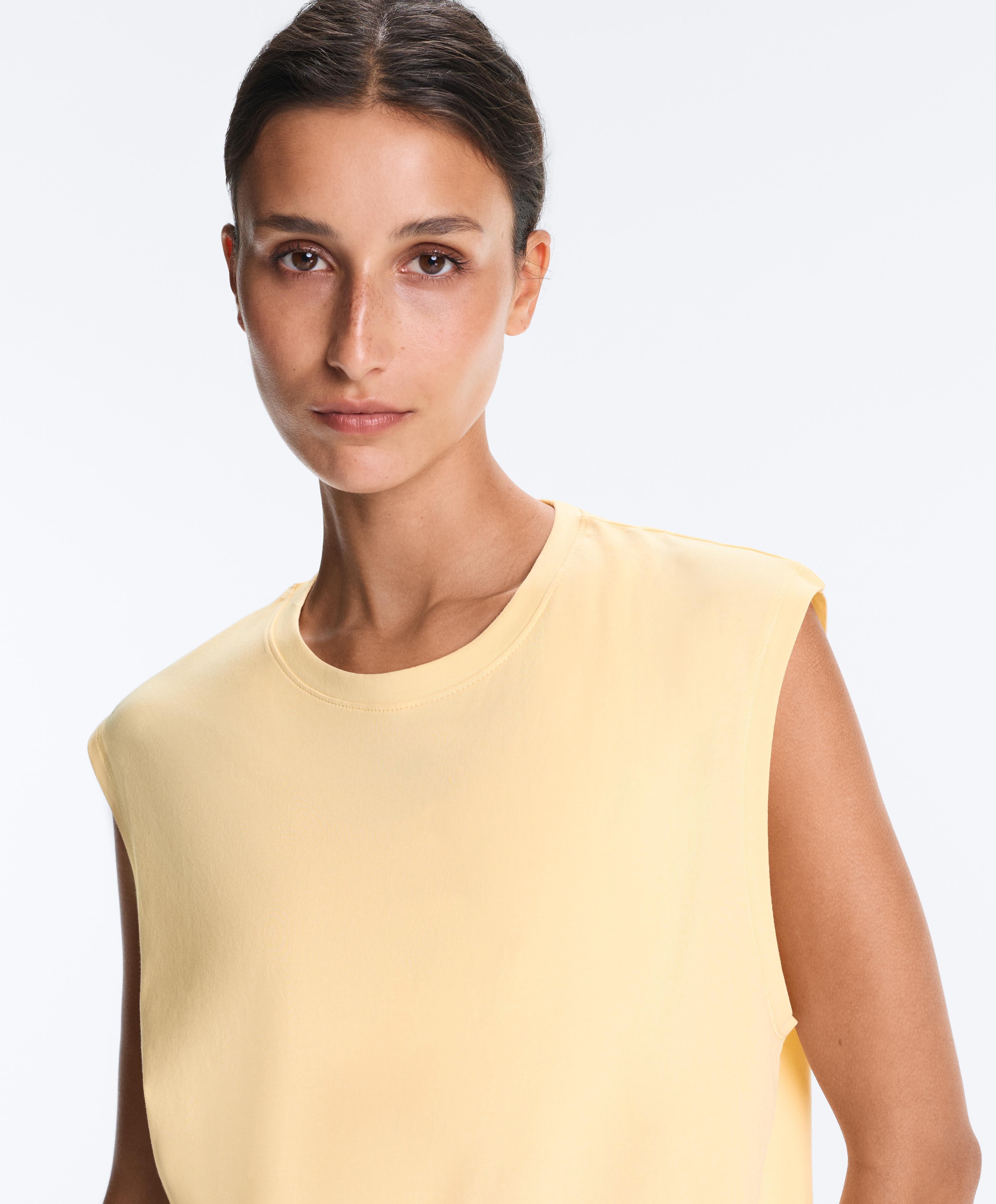Cotton blend sleeveless T-shirt — PALE YELLOW