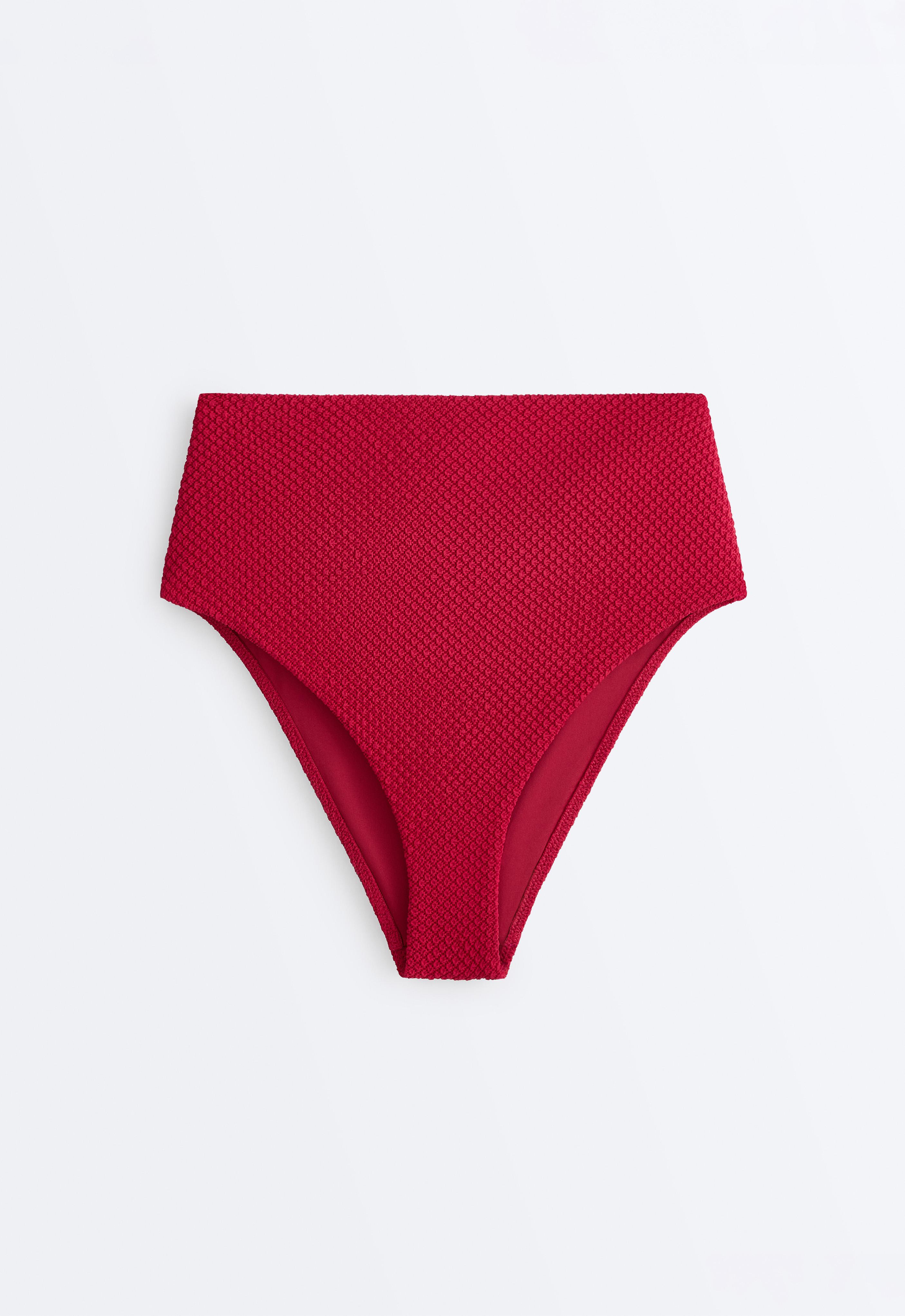 Waffle textured high-waisted bikini briefs — BRIGHT RED