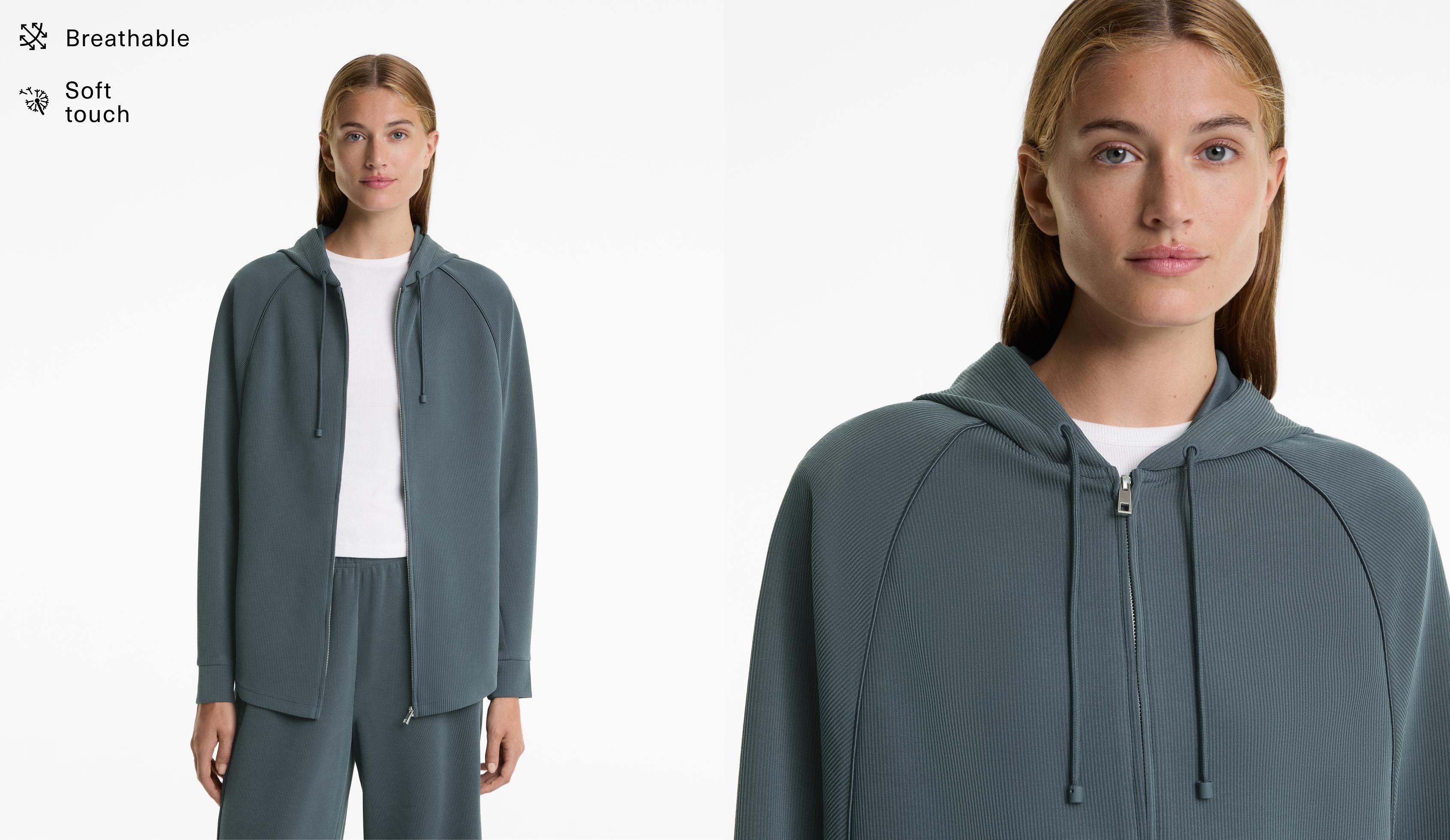 Hooded rib jacket with 29% modal