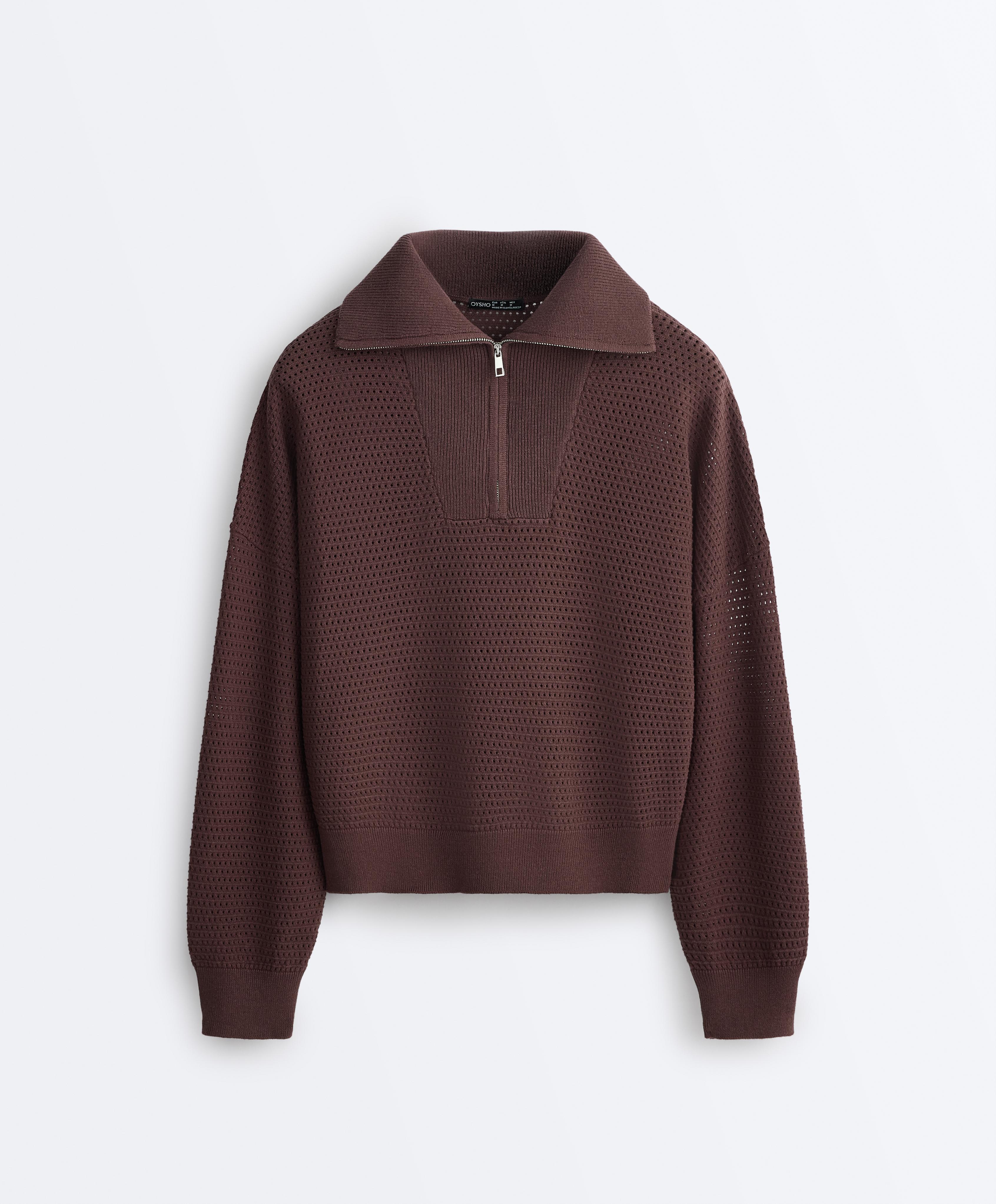 Cotton-blend open knit jumper — CHOCOLATE