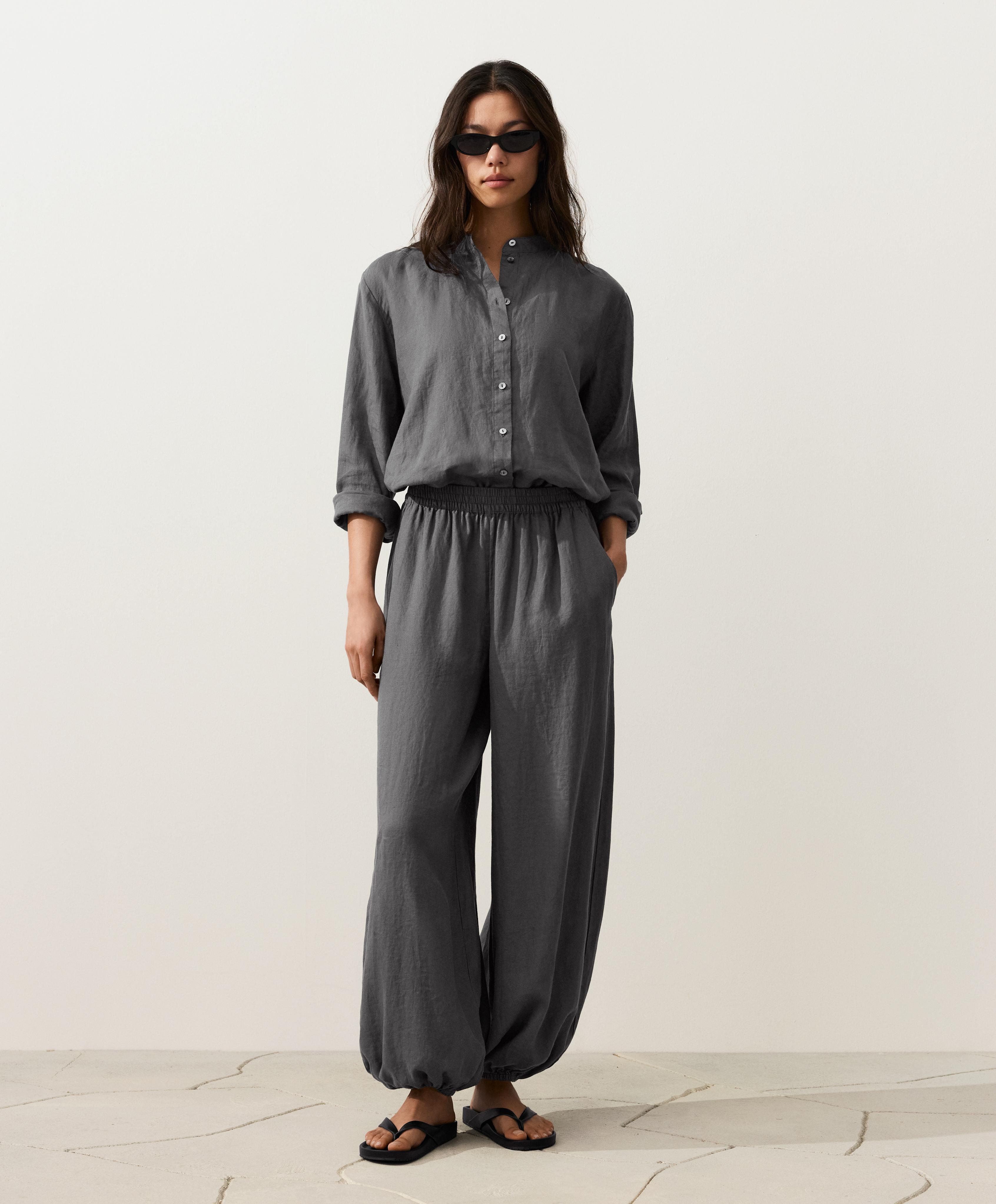 100% linen bloomer trousers — STEEL GREY