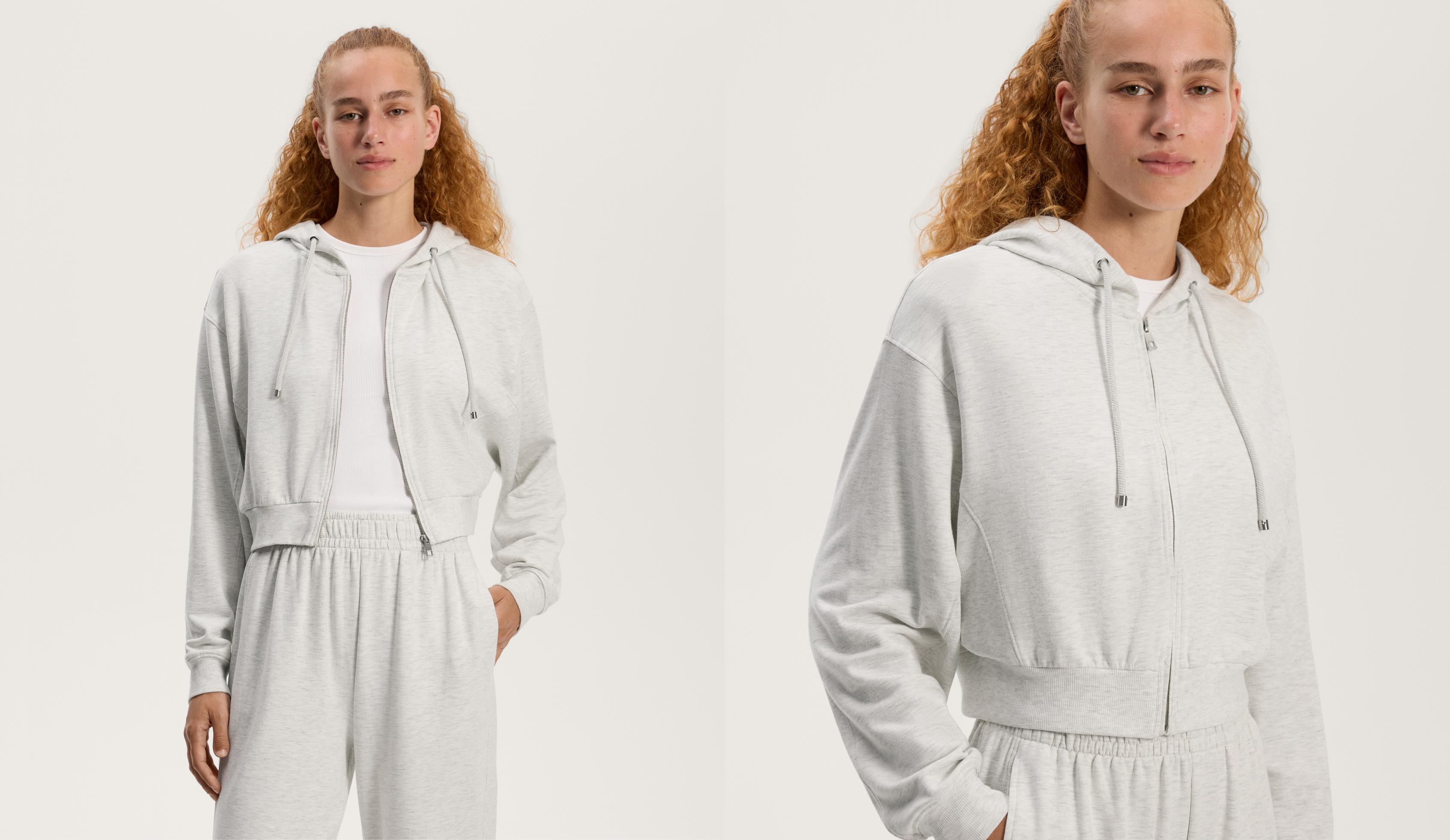 Crop jack met capuchon, ribdetails, van katoen en modal