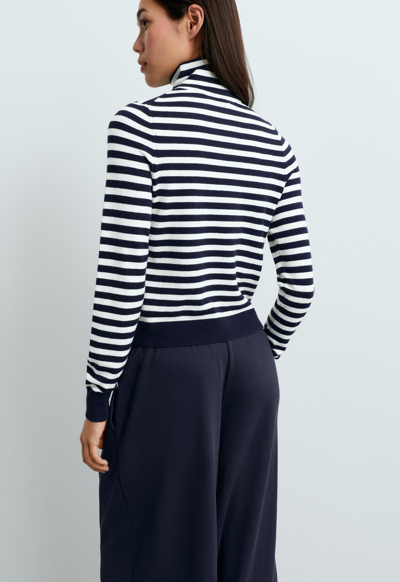 Knit high-neck striped t-shirt — INK BLUE