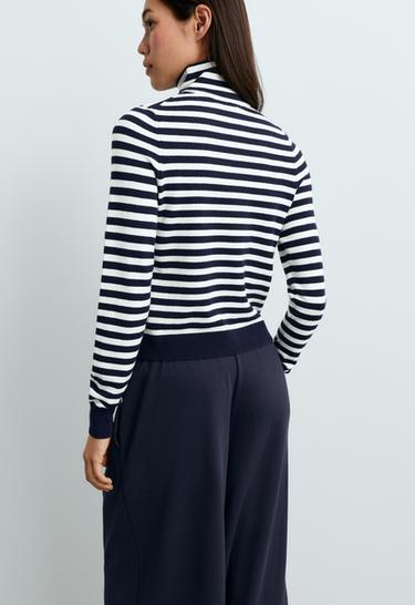 Knit high-neck striped t-shirt — INK BLUE 4