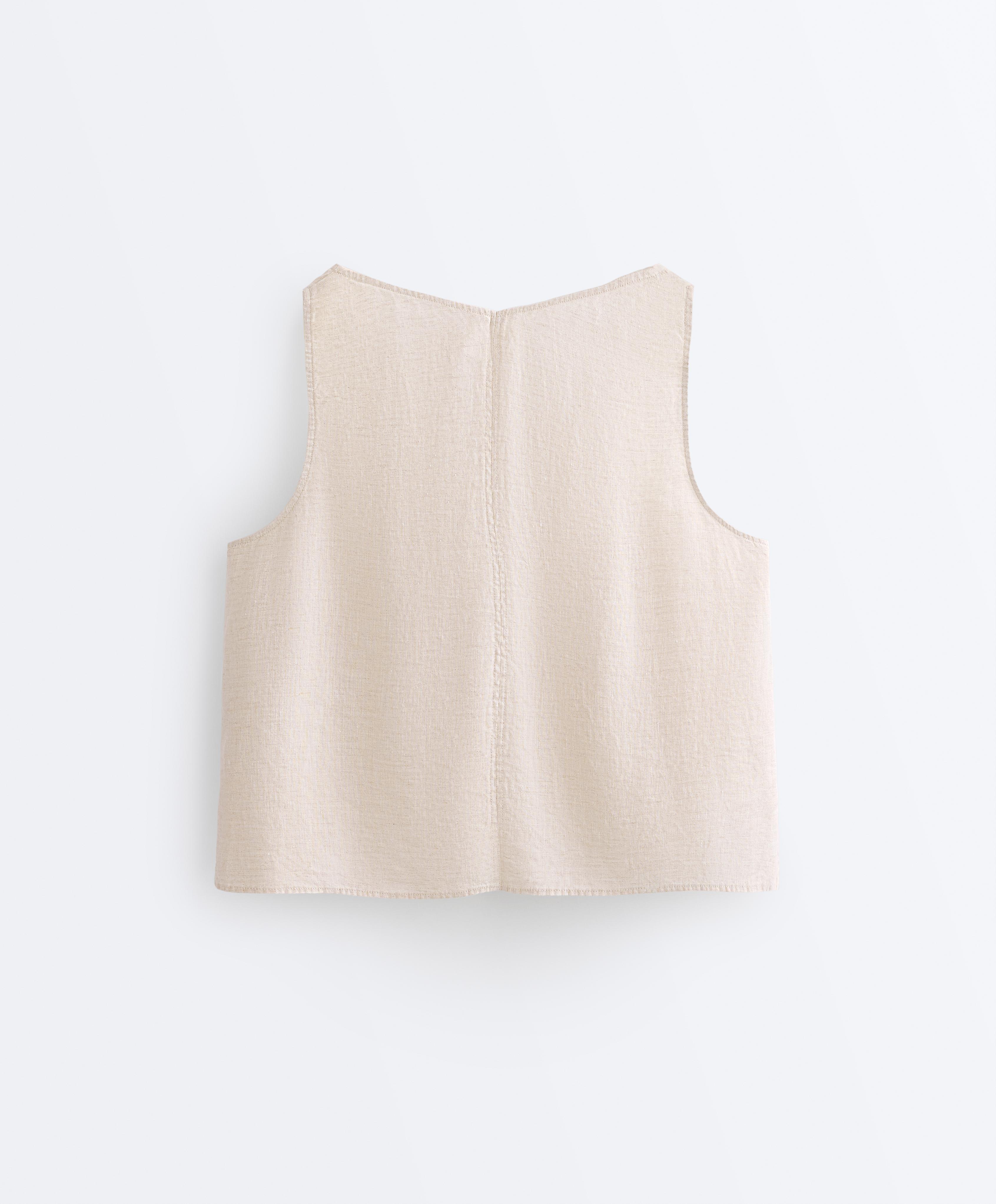 100% linen V-neck strap top — SAND MELANGE
