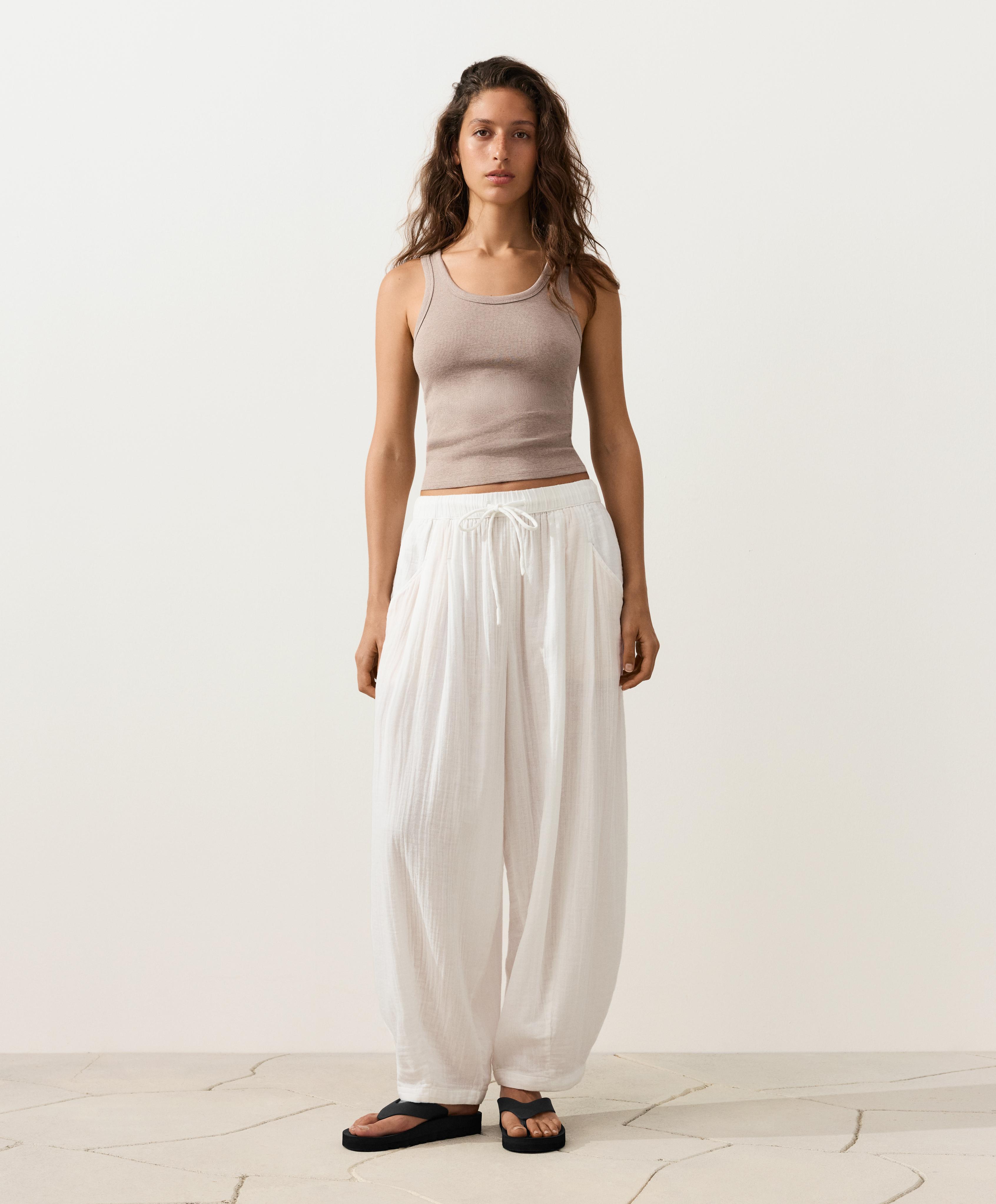 100% cotton gauze balloon trousers — WHITE 