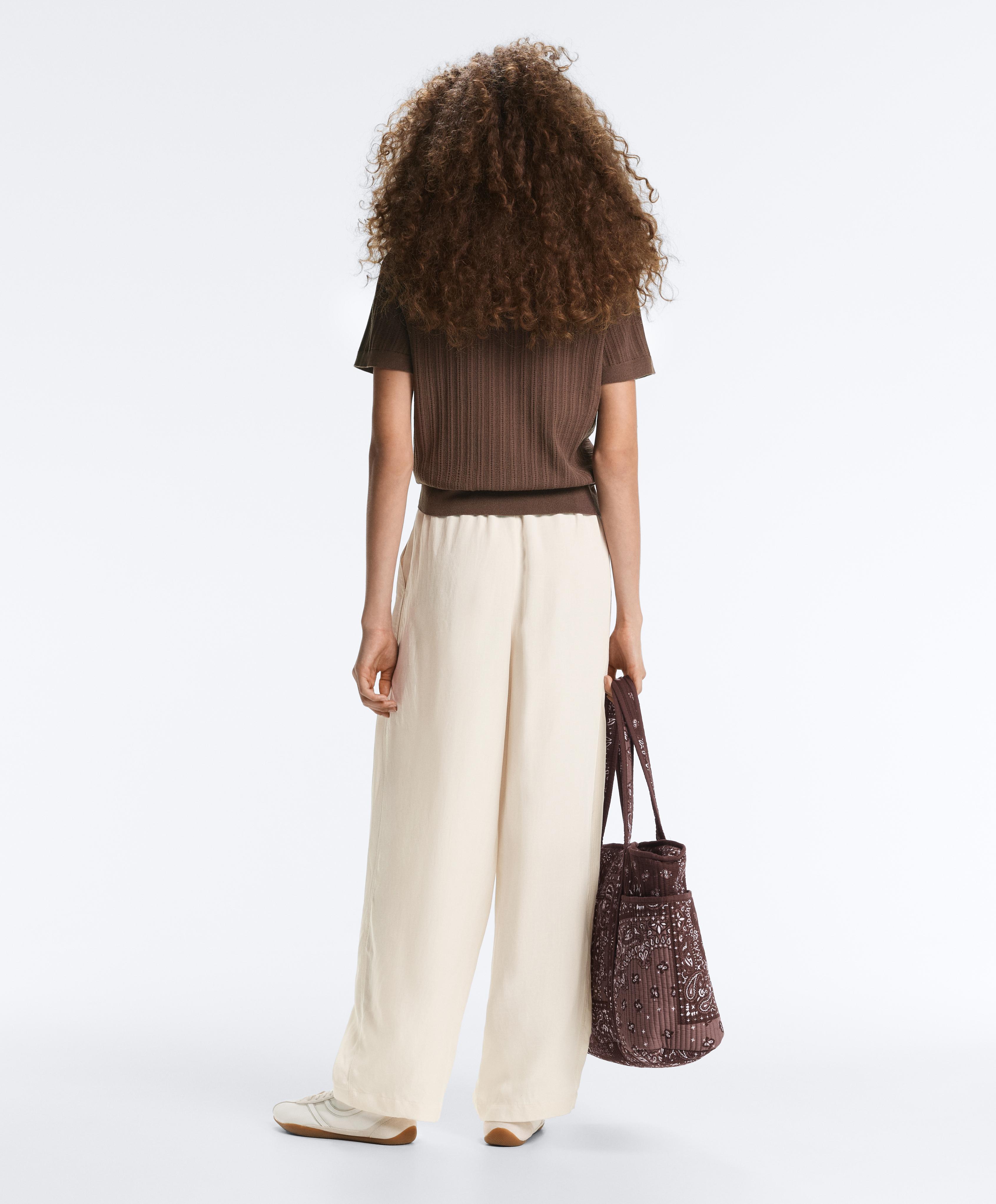 Short sleeve open knit polo shirt — MID-BROWN
