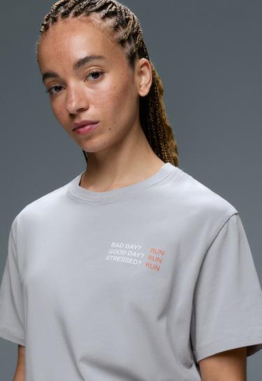 Boxy cotton blend slogan T-shirt — GREY 3