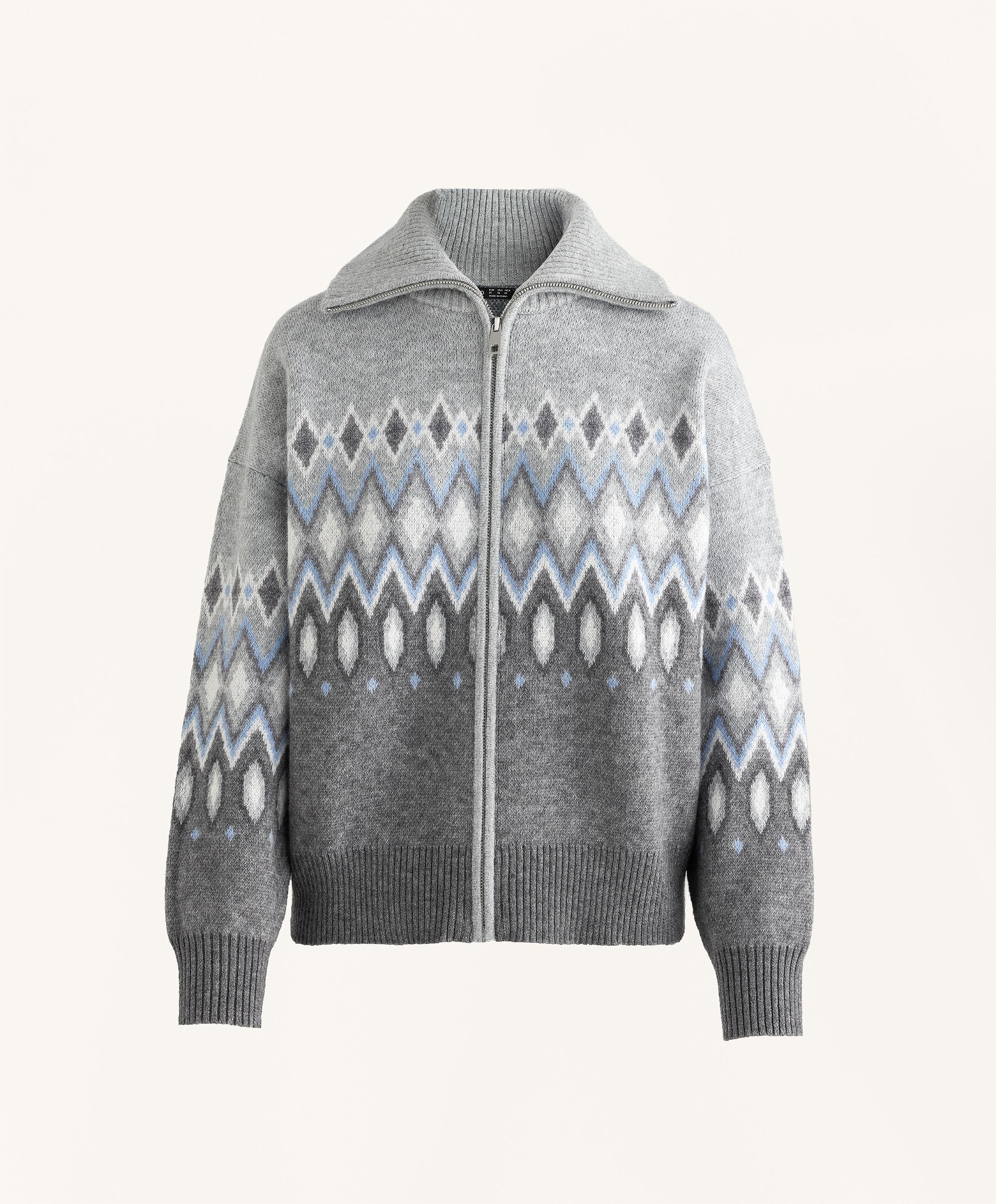 Jacquard print knit jacket with 10% wool
