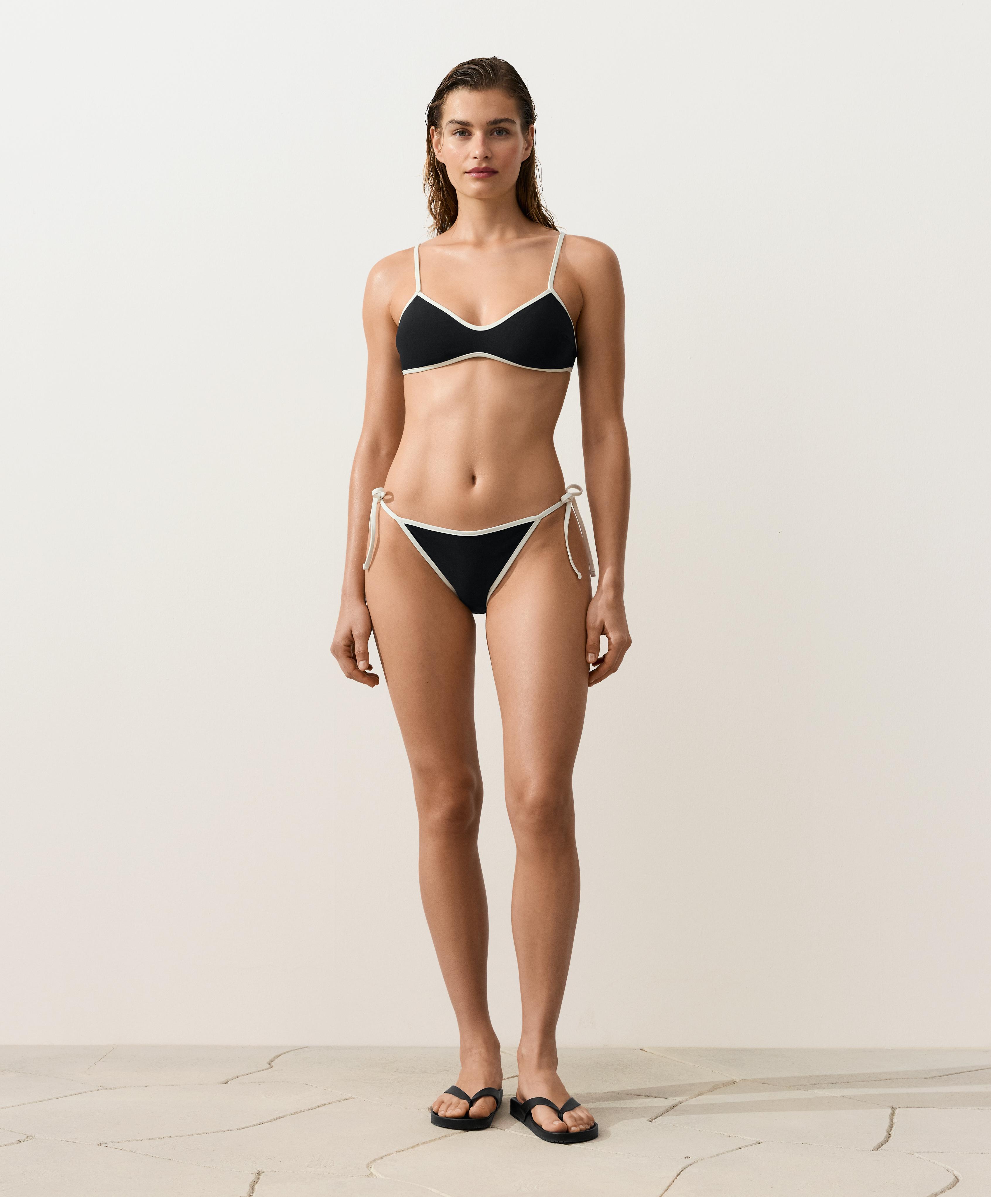 Contrast trim medium-coverage tie bikini briefs — BLACK