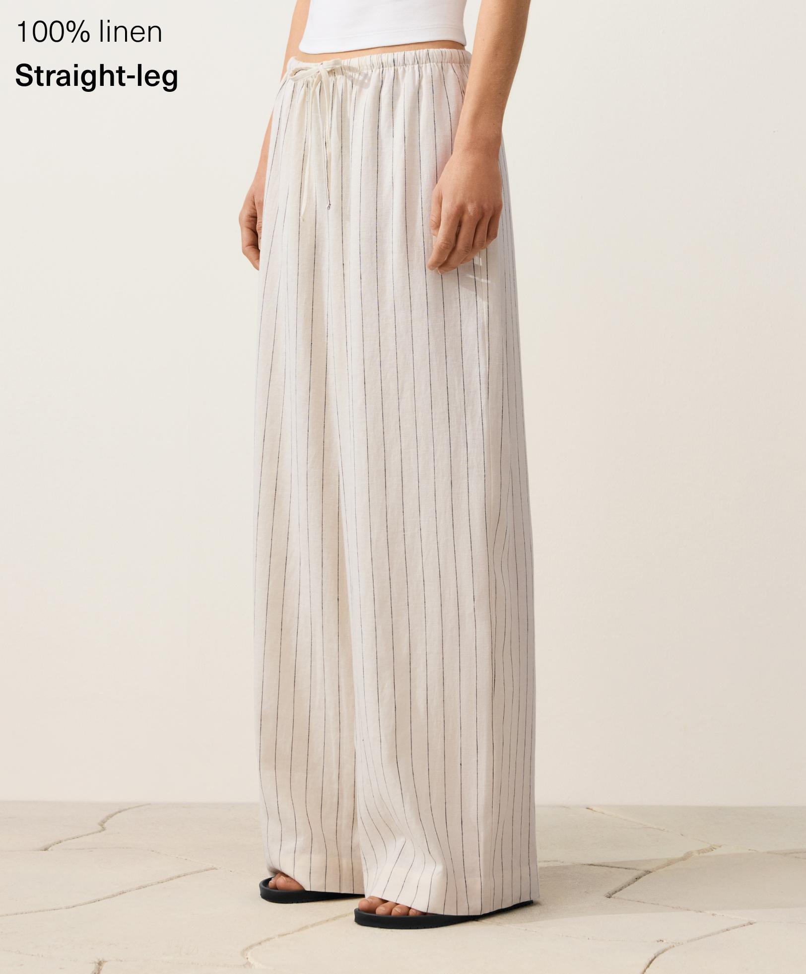 100% linen straight-leg trousers with seam detail