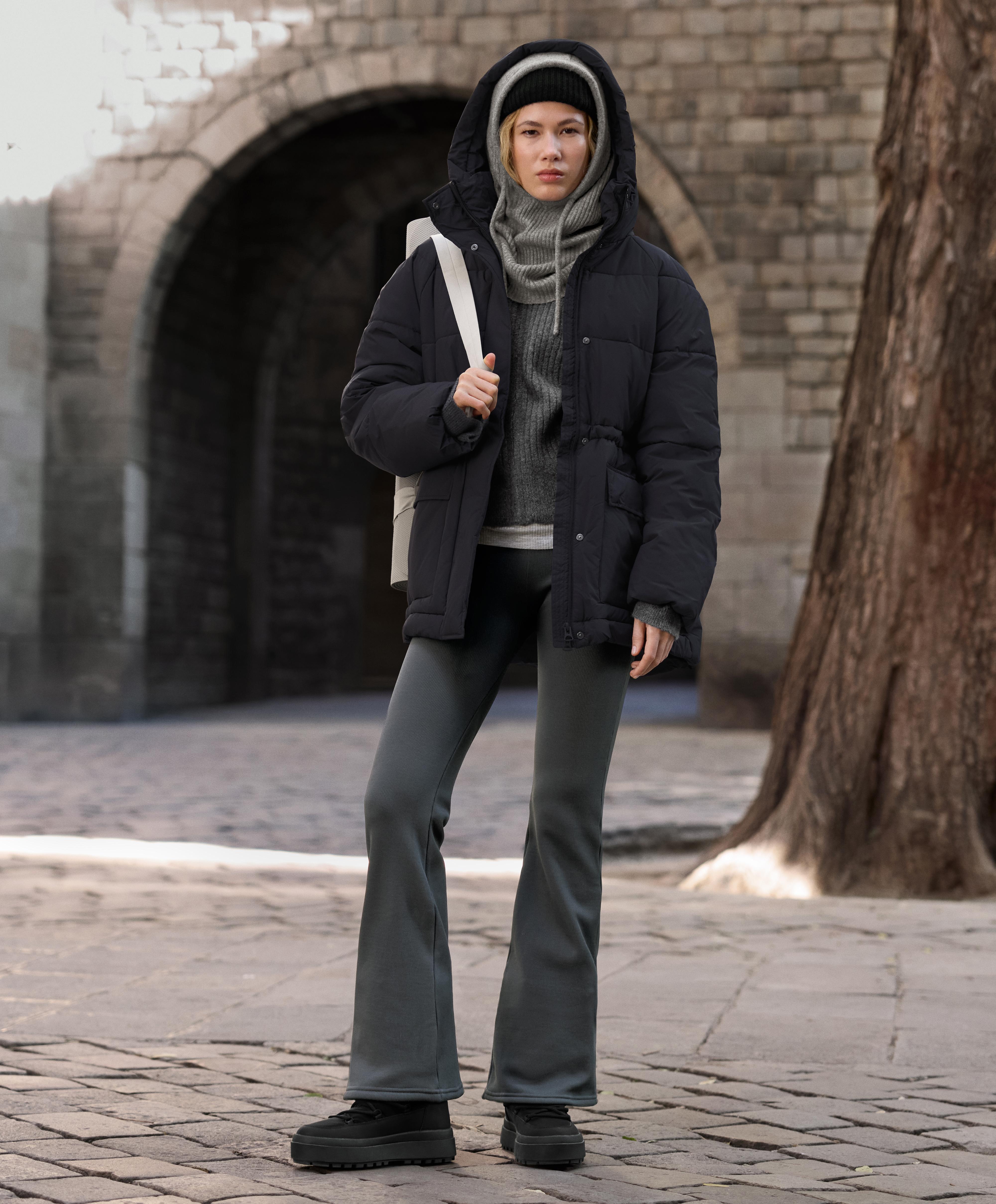 Super High Rise seamless extra warm rib flare trousers — ANTHRACITE GREY