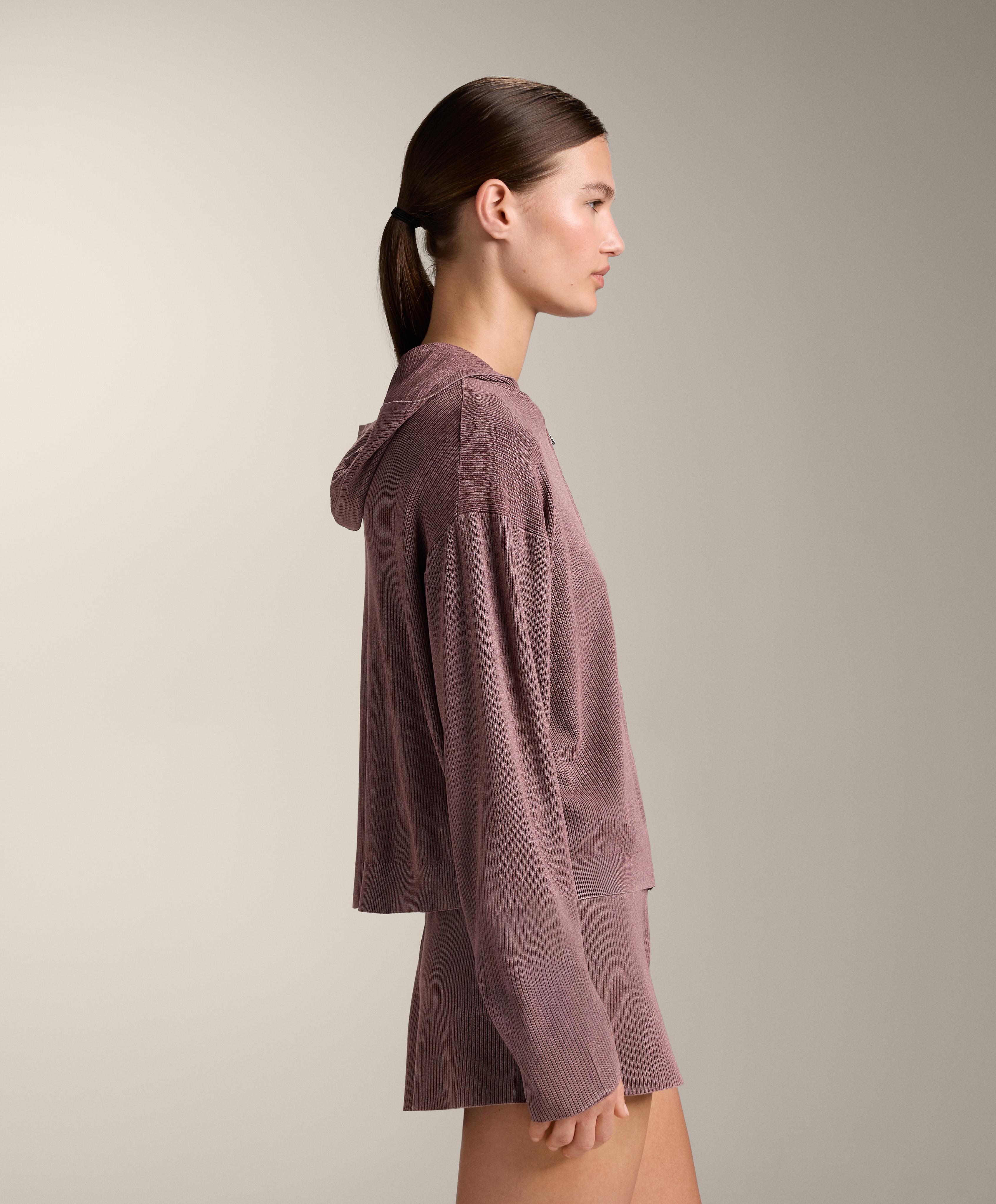 Hooded rib-knit jacket — PINK-MAUVE