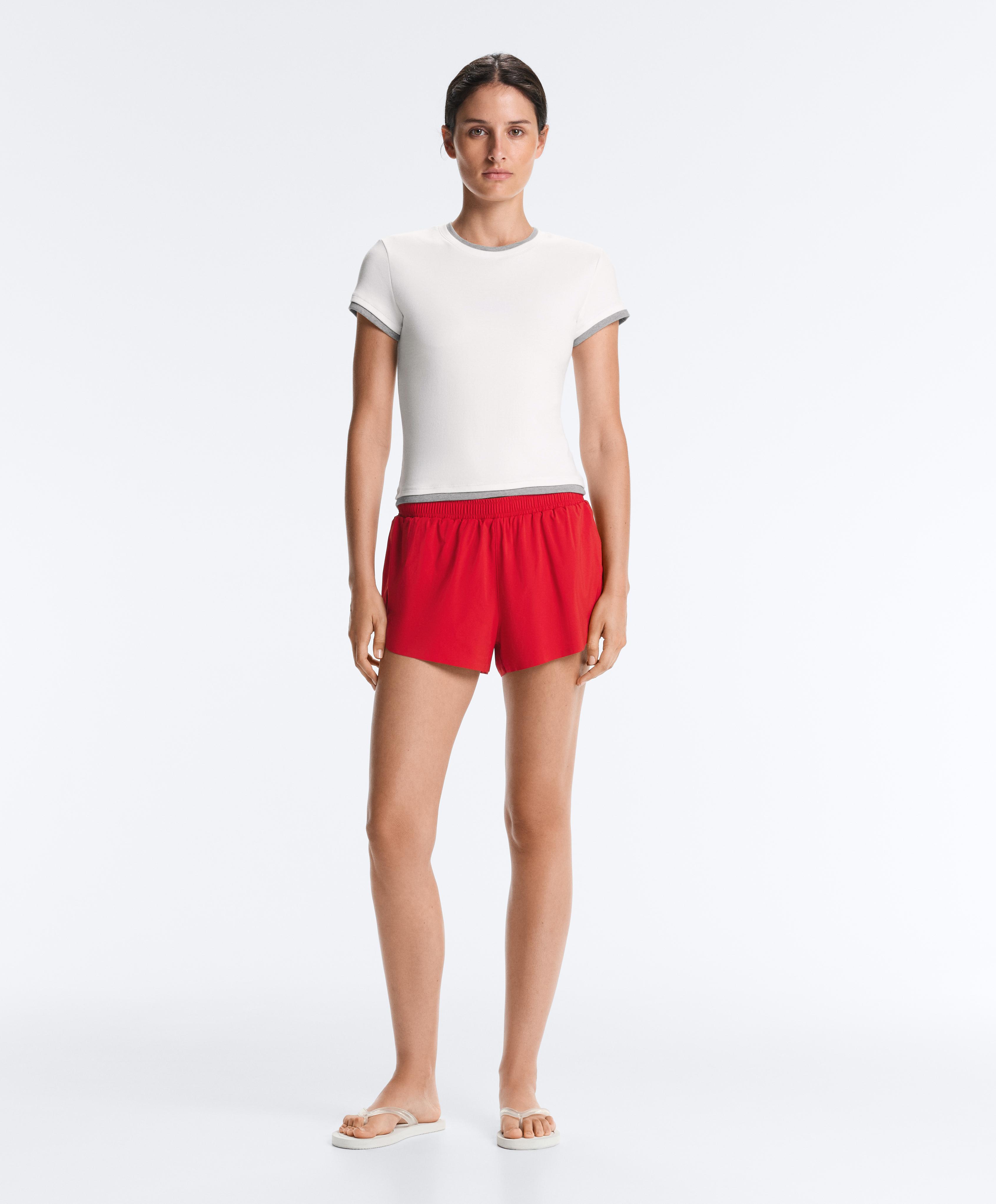 T-shirt manches courtes en coton mélangé effet double rib T-shirt manches courtes en coton mélangé effet double rib