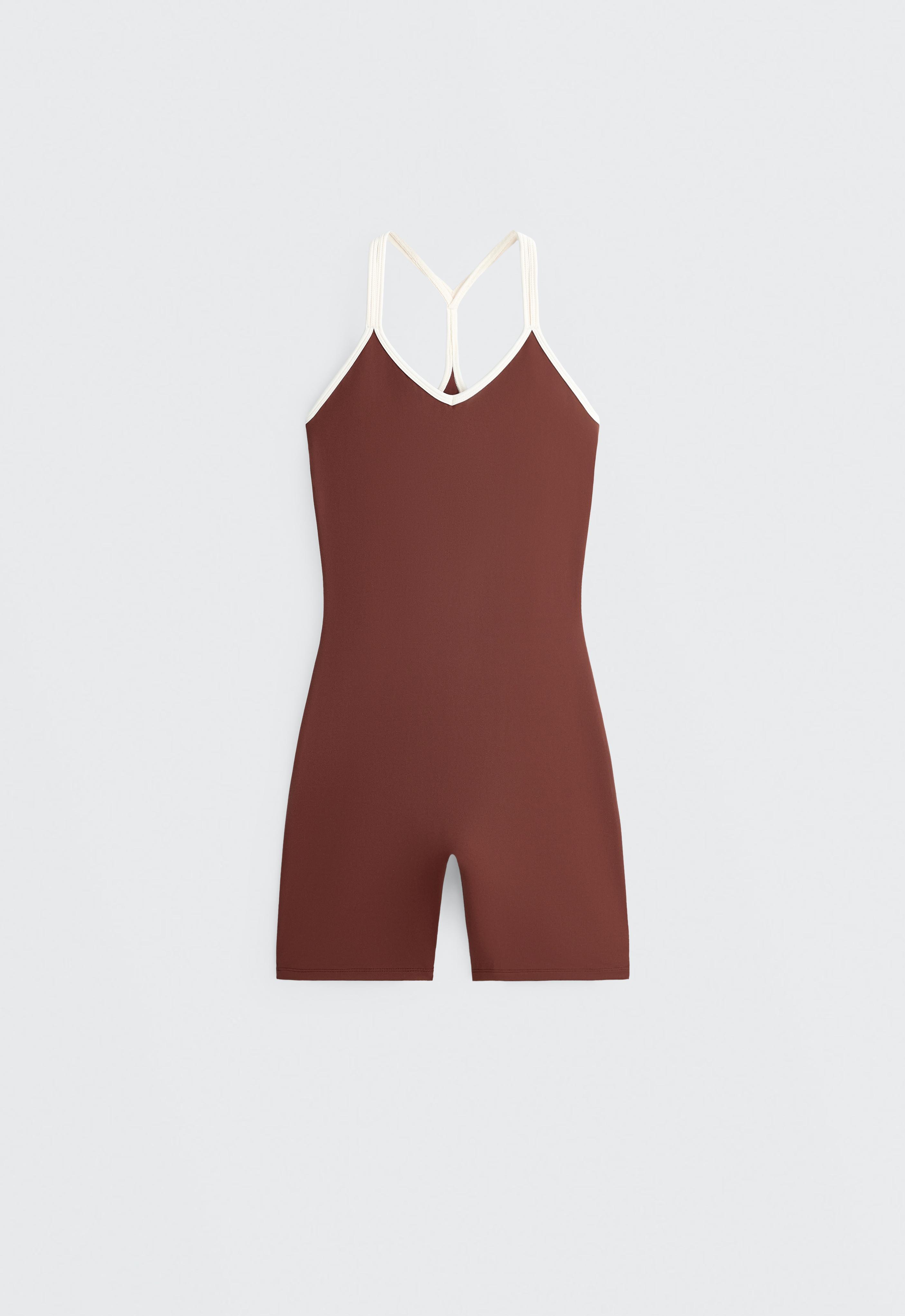 Comfortlux short jumpsuit with contrast double straps — TERRACOTTA