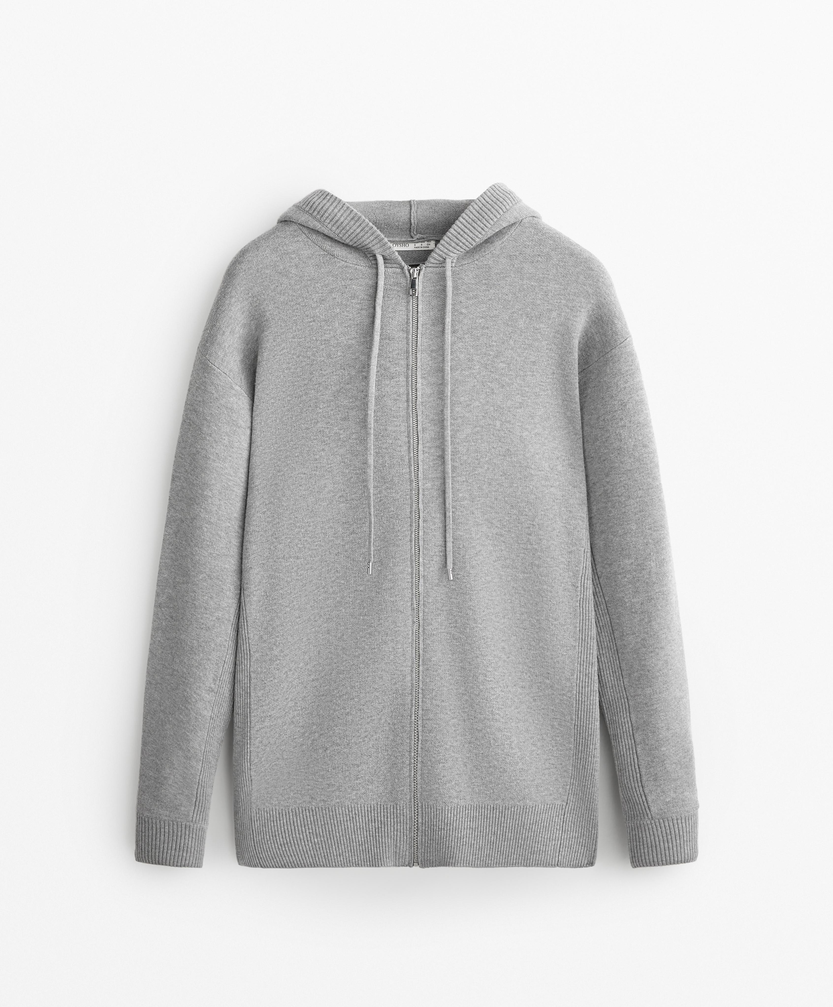 Long knit jacket with hood