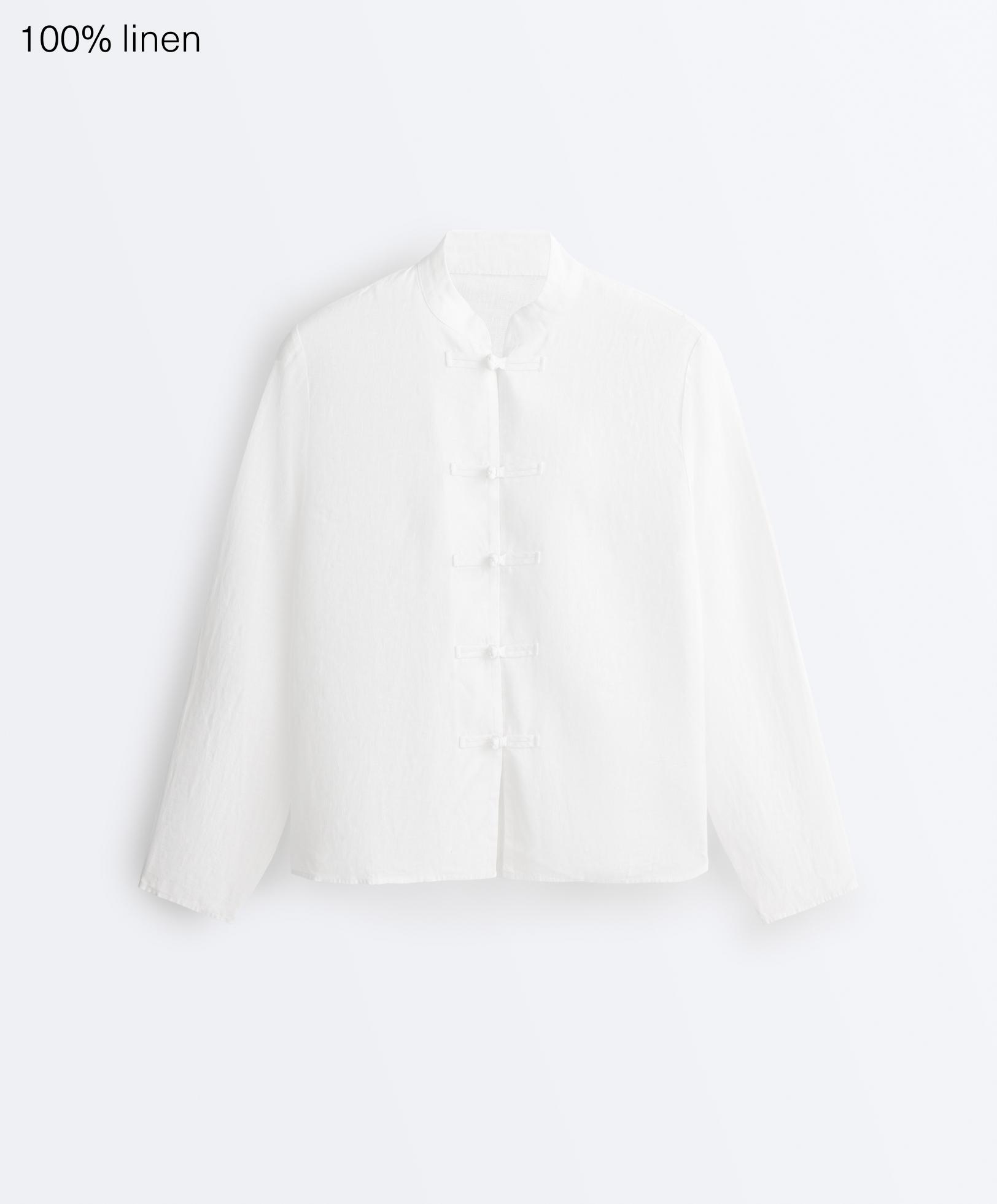 100% linen stand-up collar shirt