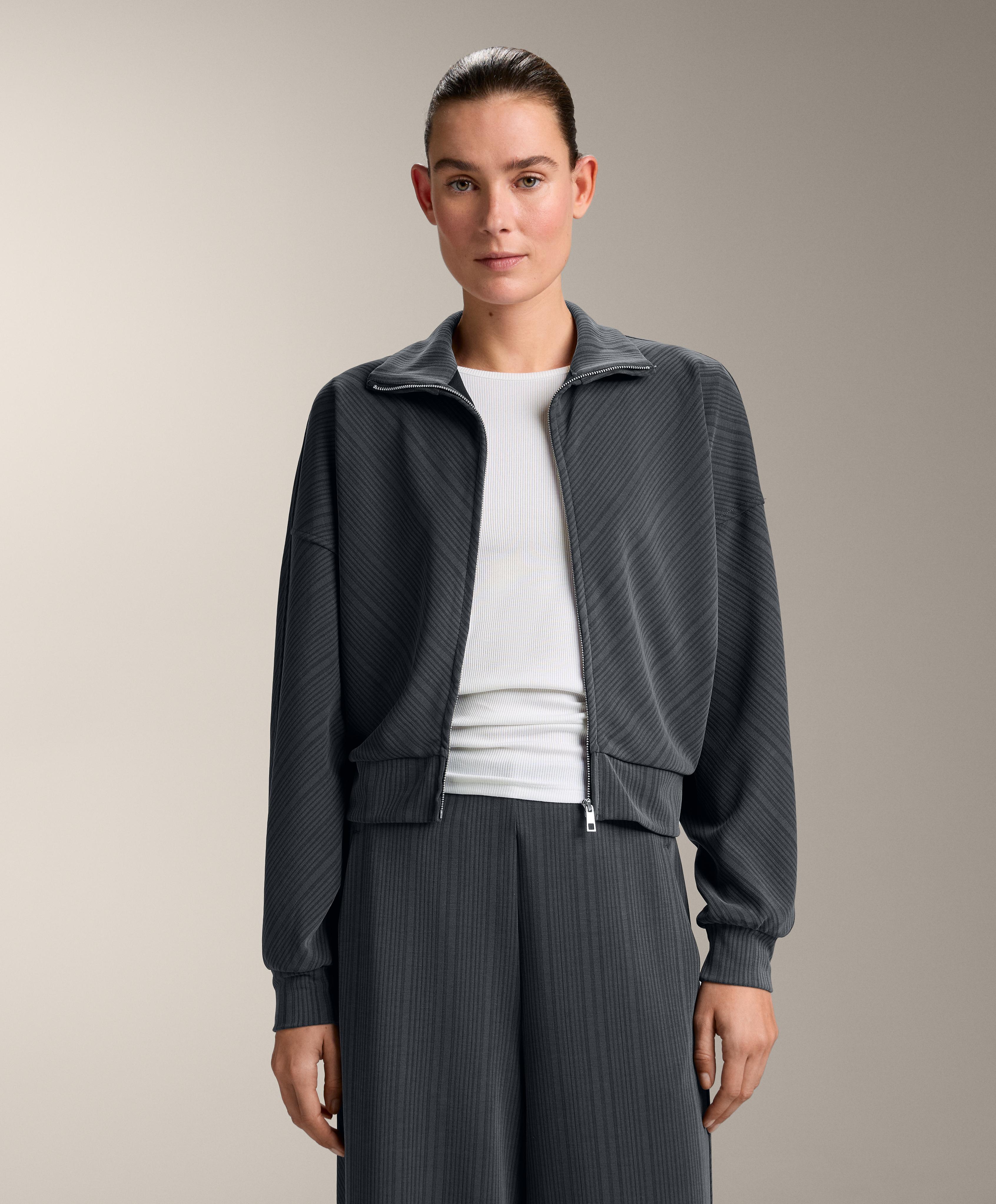 Asymmetric stripe jacket with modal — ASPHALT
