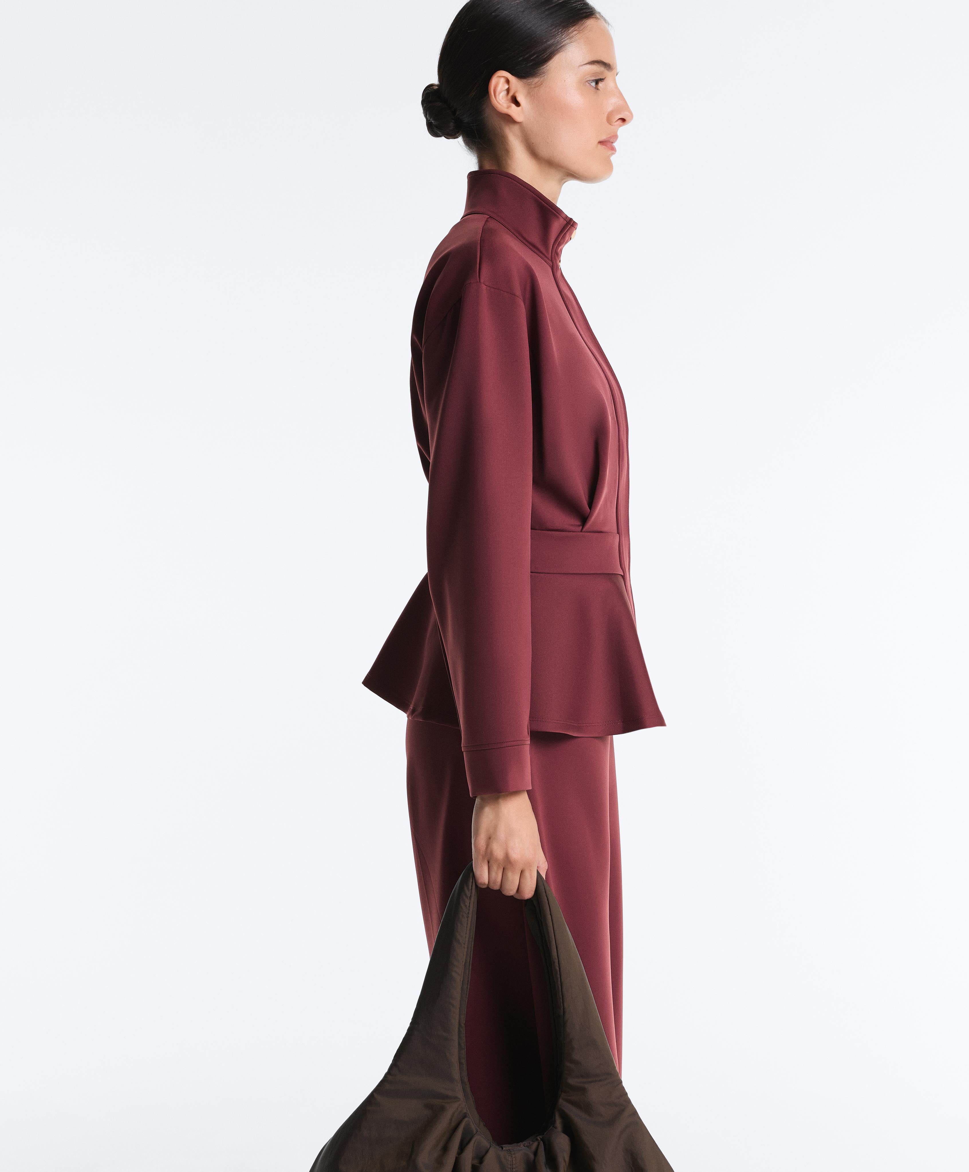 Neoprene-effect peplum jacket — CHERRY