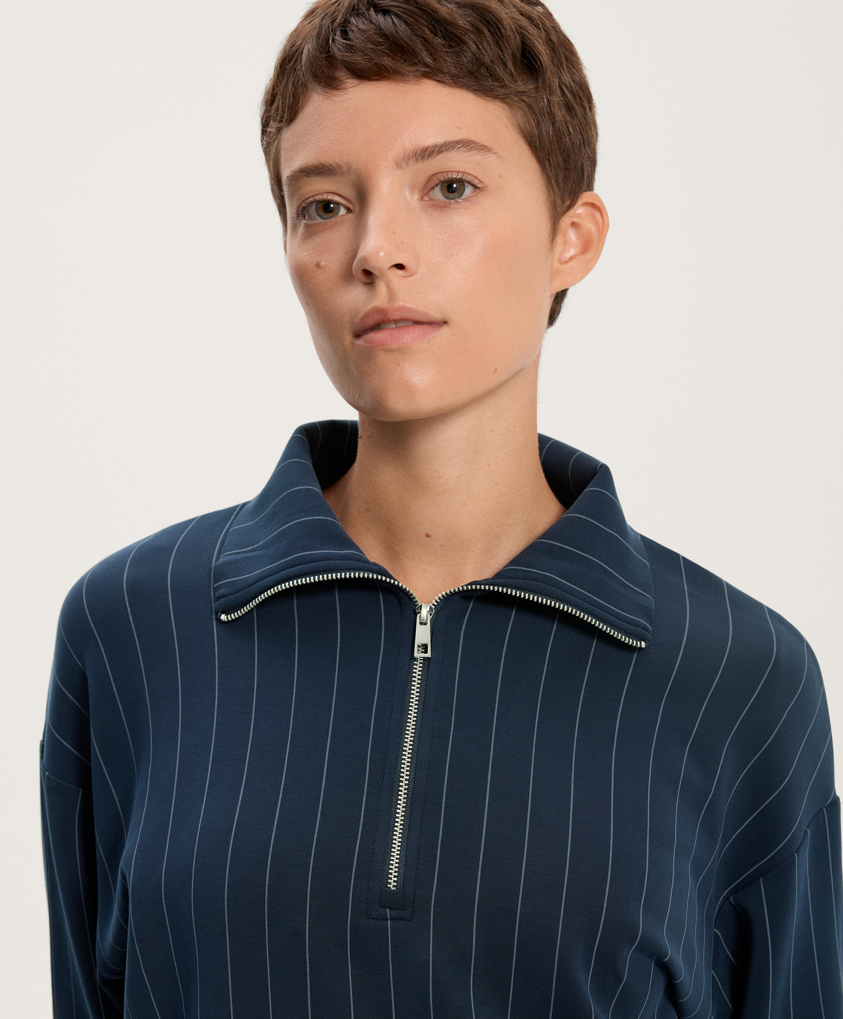 Sweatshirt met halve rits, strepen en zacht modal
