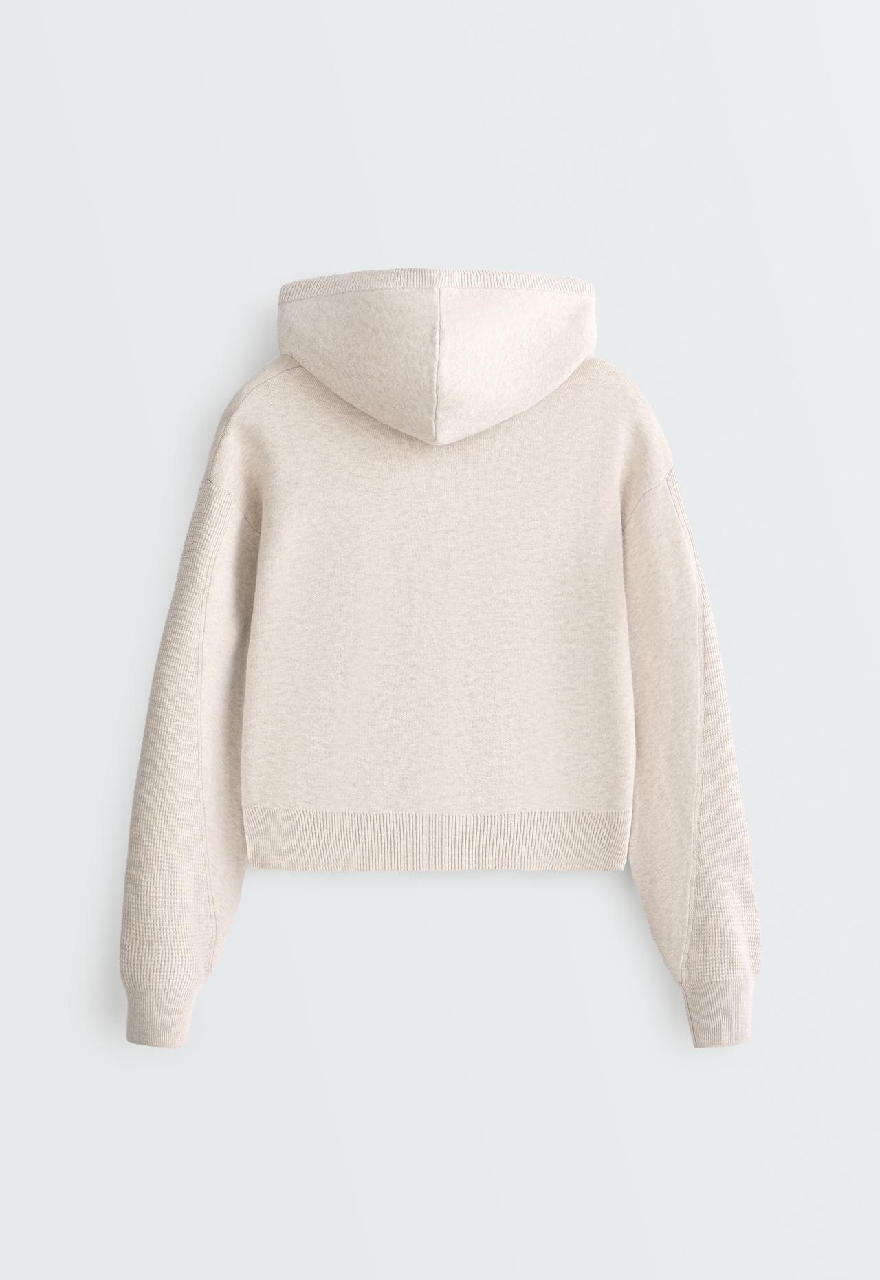 Knit waffle hooded jacket — PALE ASPHALT