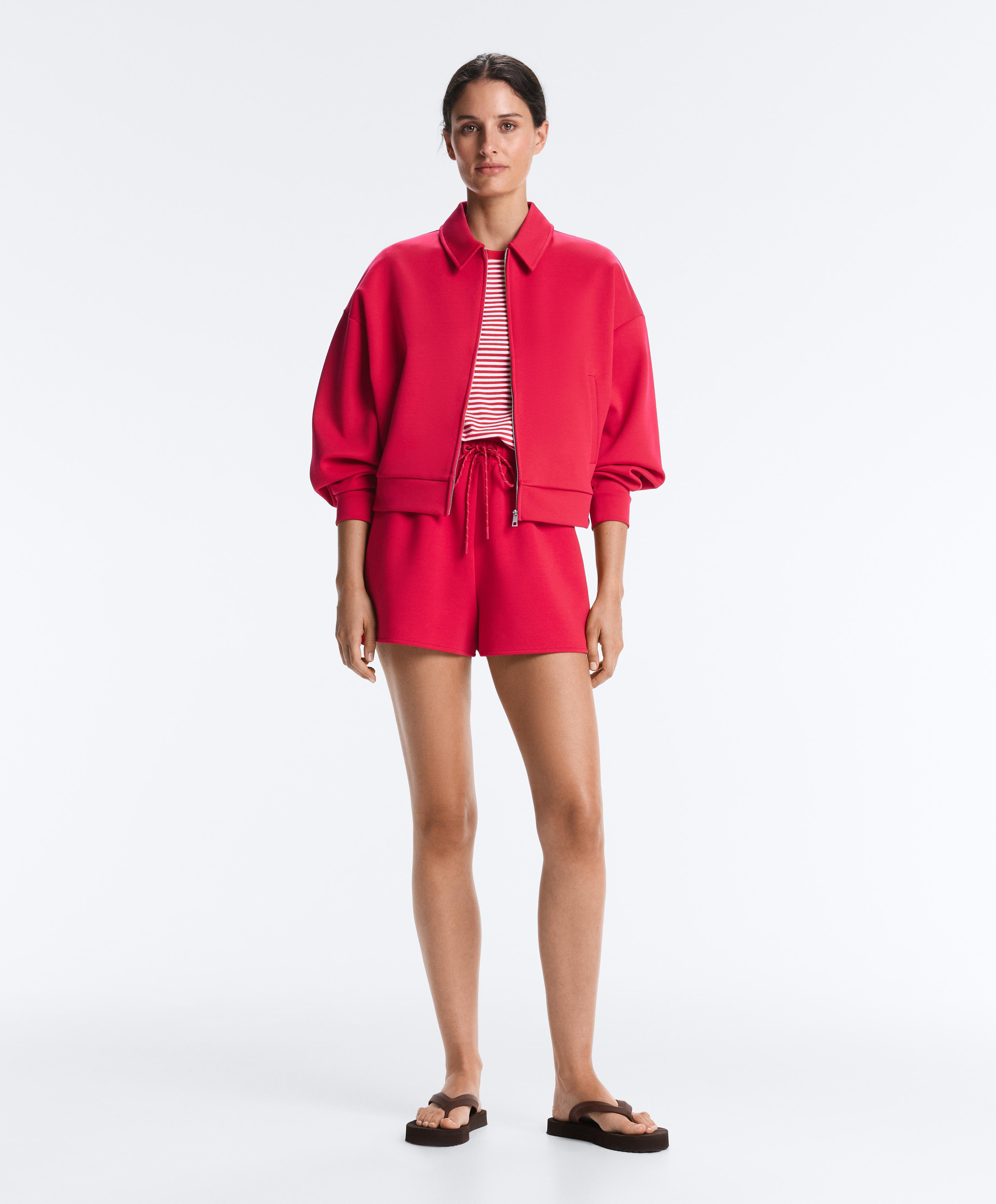 Polo collar piqué jacket with cotton — RED