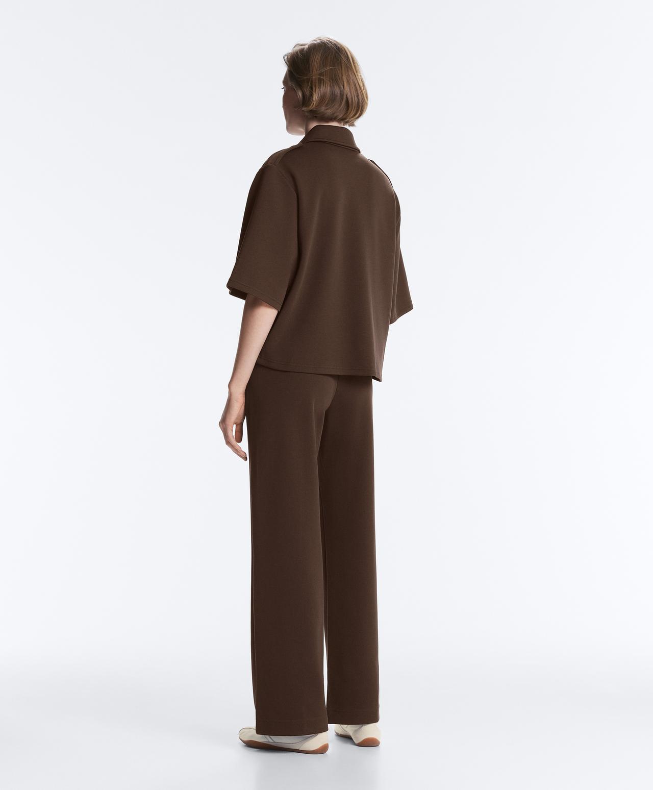 Utility short-sleeve sweatshirt with cotton piqué — DARK BROWN