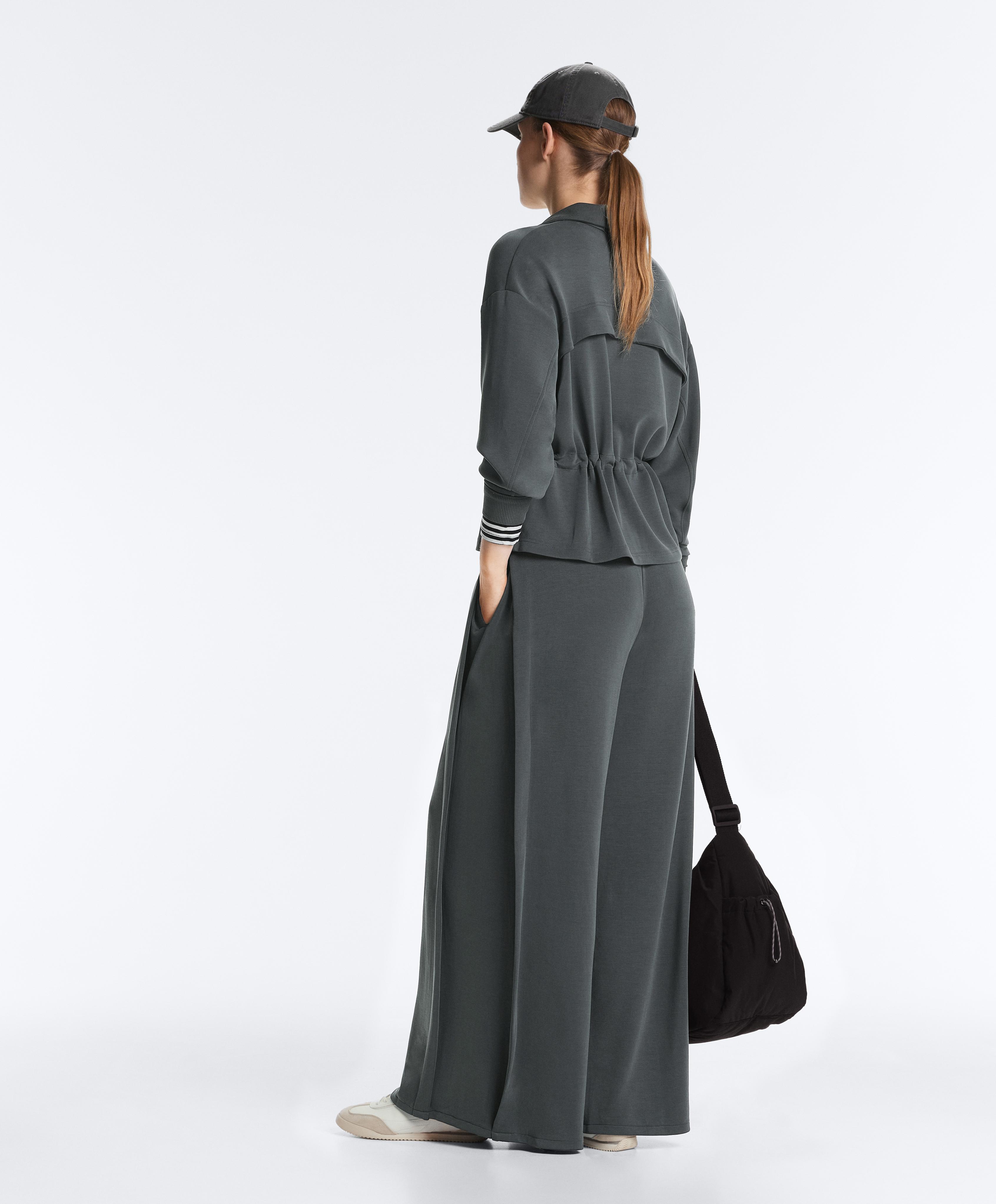 Soft-touch modal jacket with adjustable waist and high collar — ASPHALT