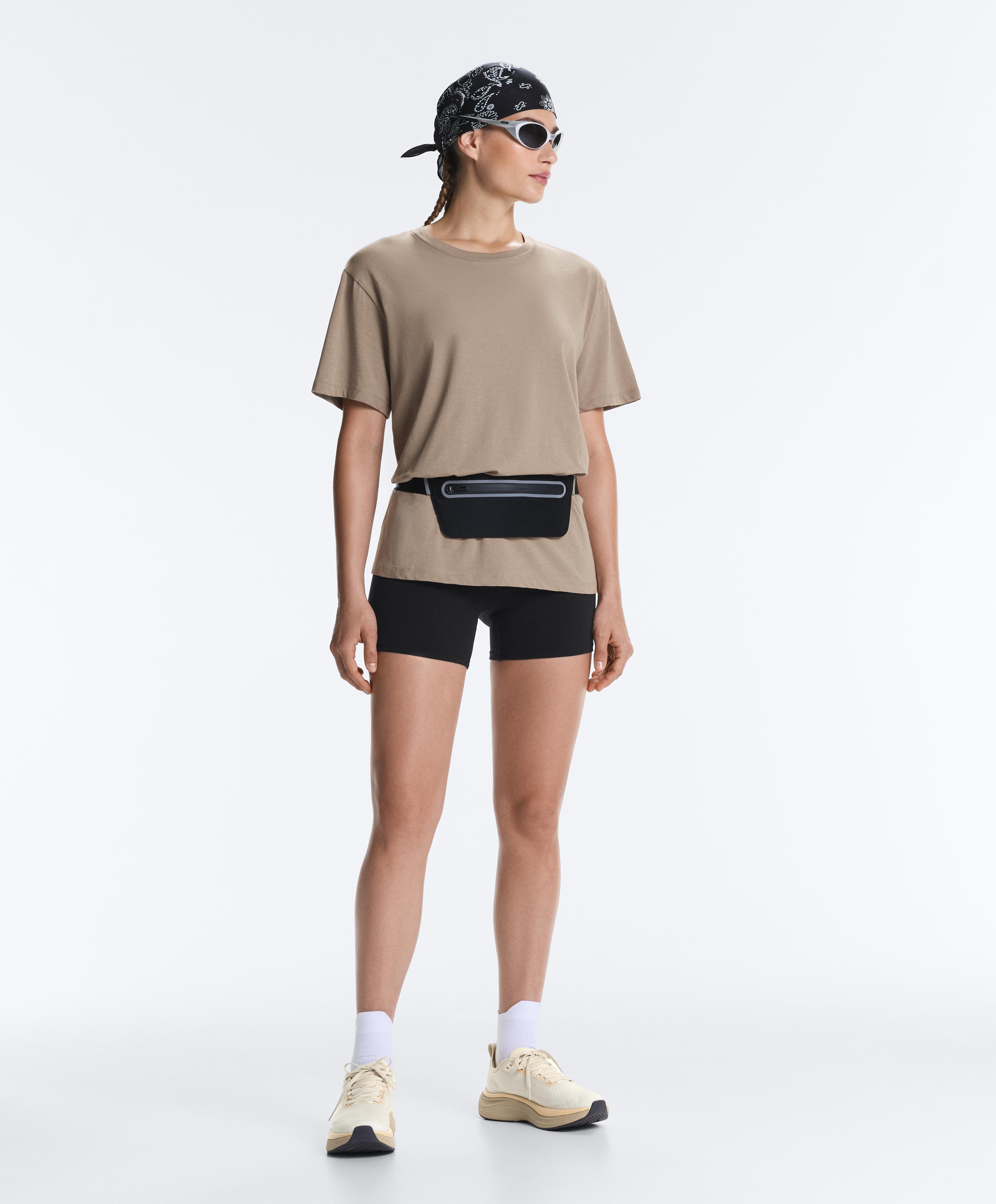Boxy short-sleeved cotton blend T-shirt with slogan — MINK GREY