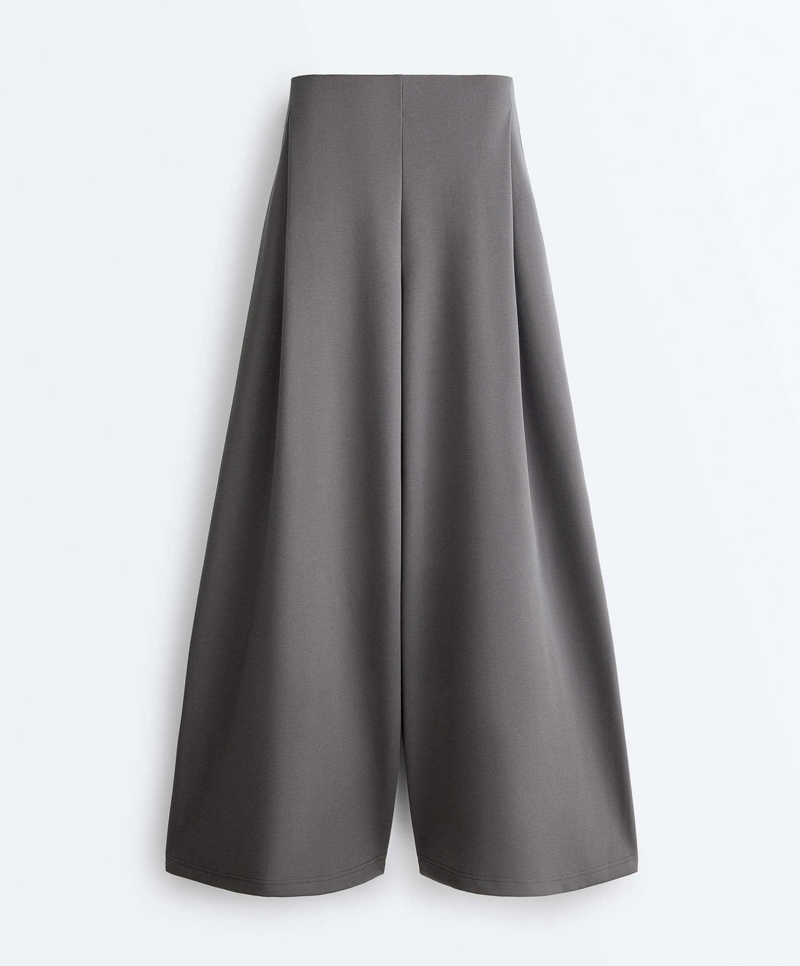 High rise wide-leg piqué cotton trousers — ASPHALT GREY