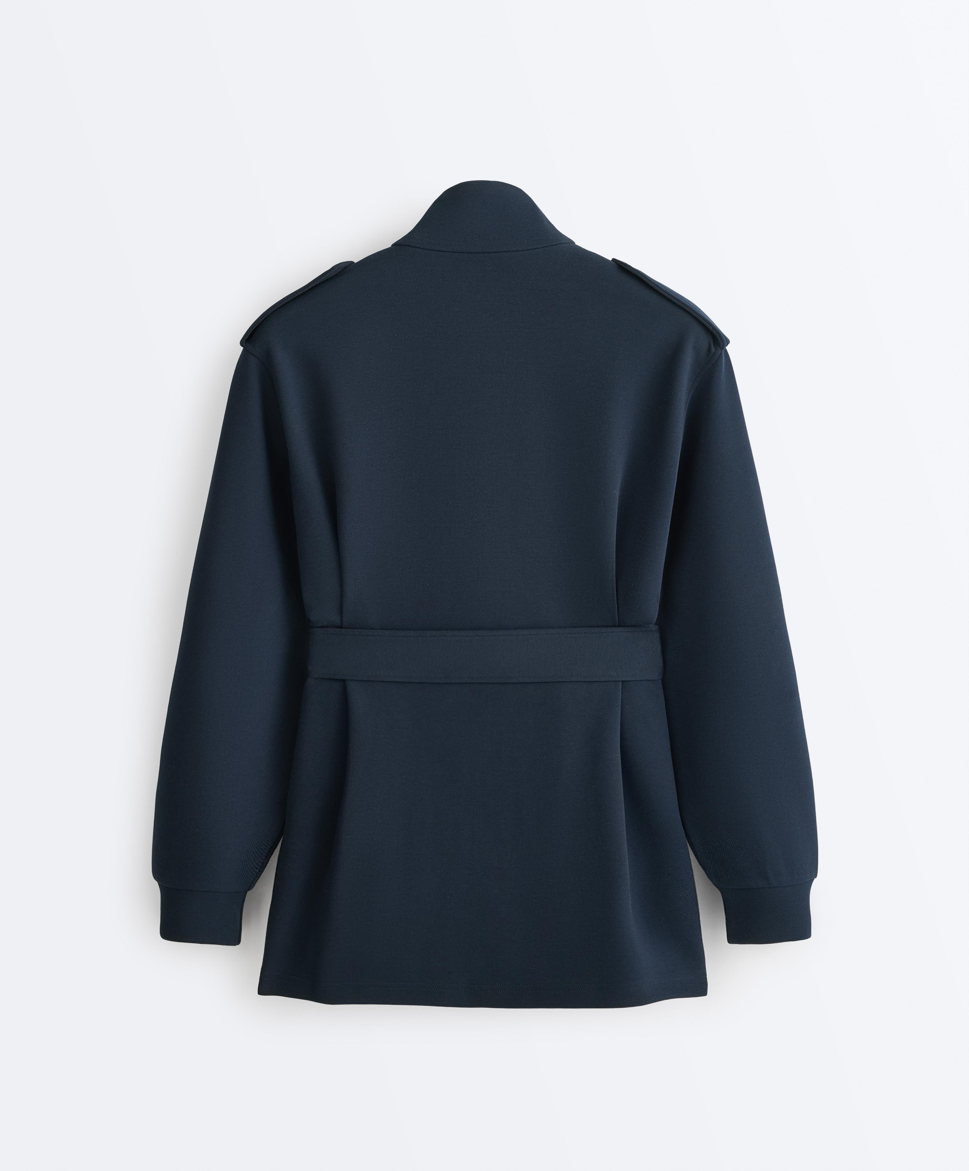 Long utility jacket with cotton — NAVY BLUE