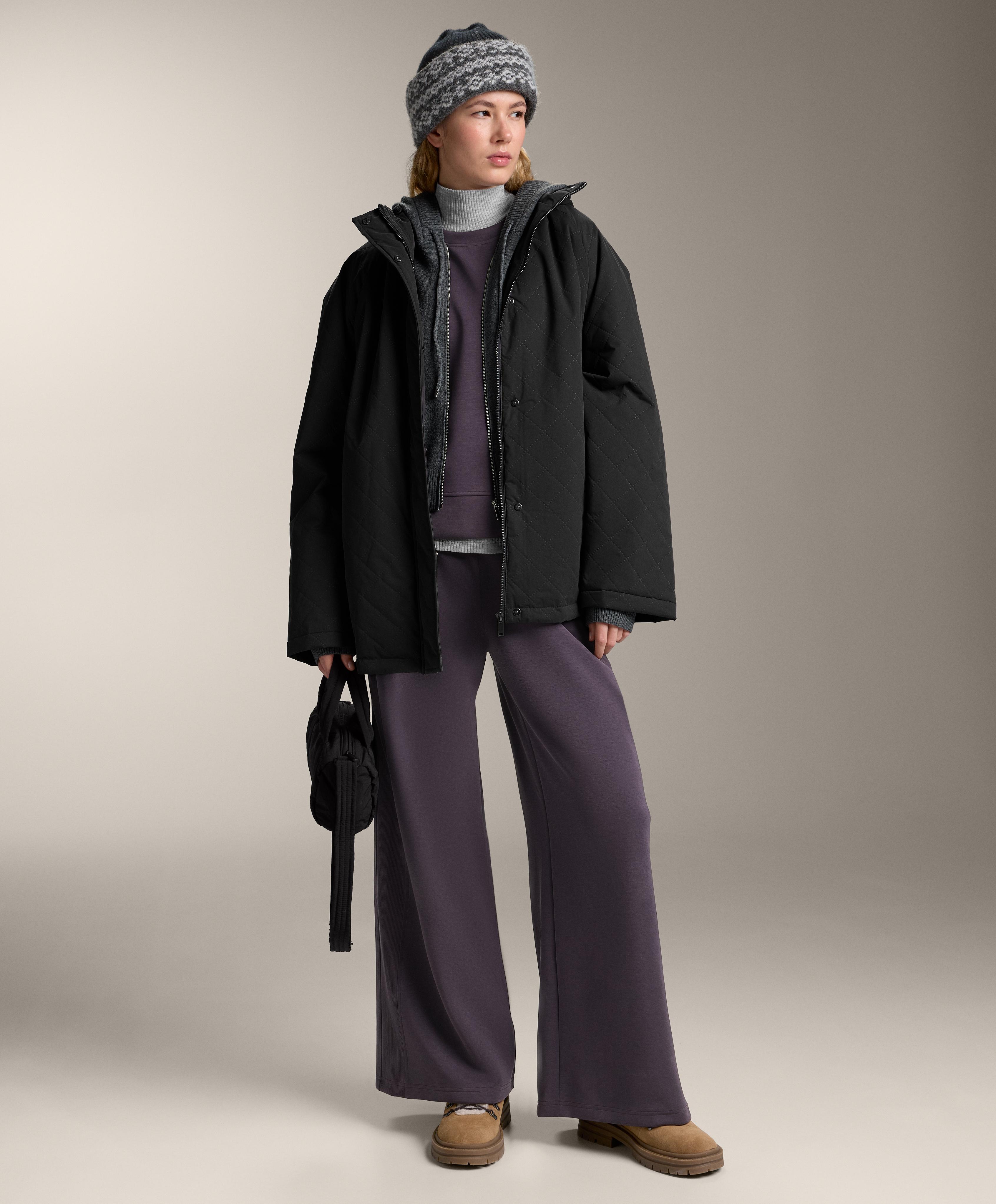 Deep purple rib straight-leg Total look with brushed modal