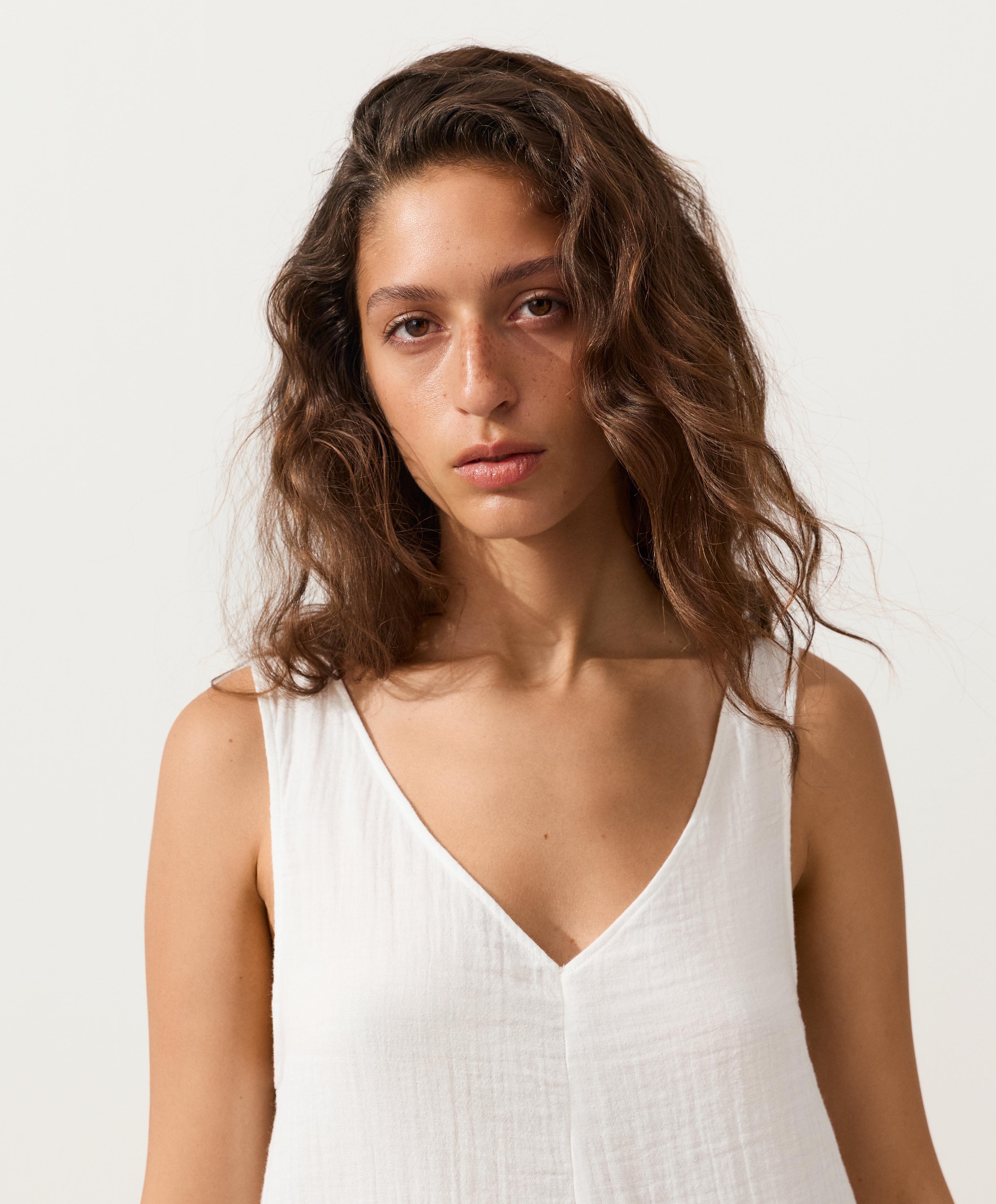 100% cotton gauze short jumpsuit — WHITE 