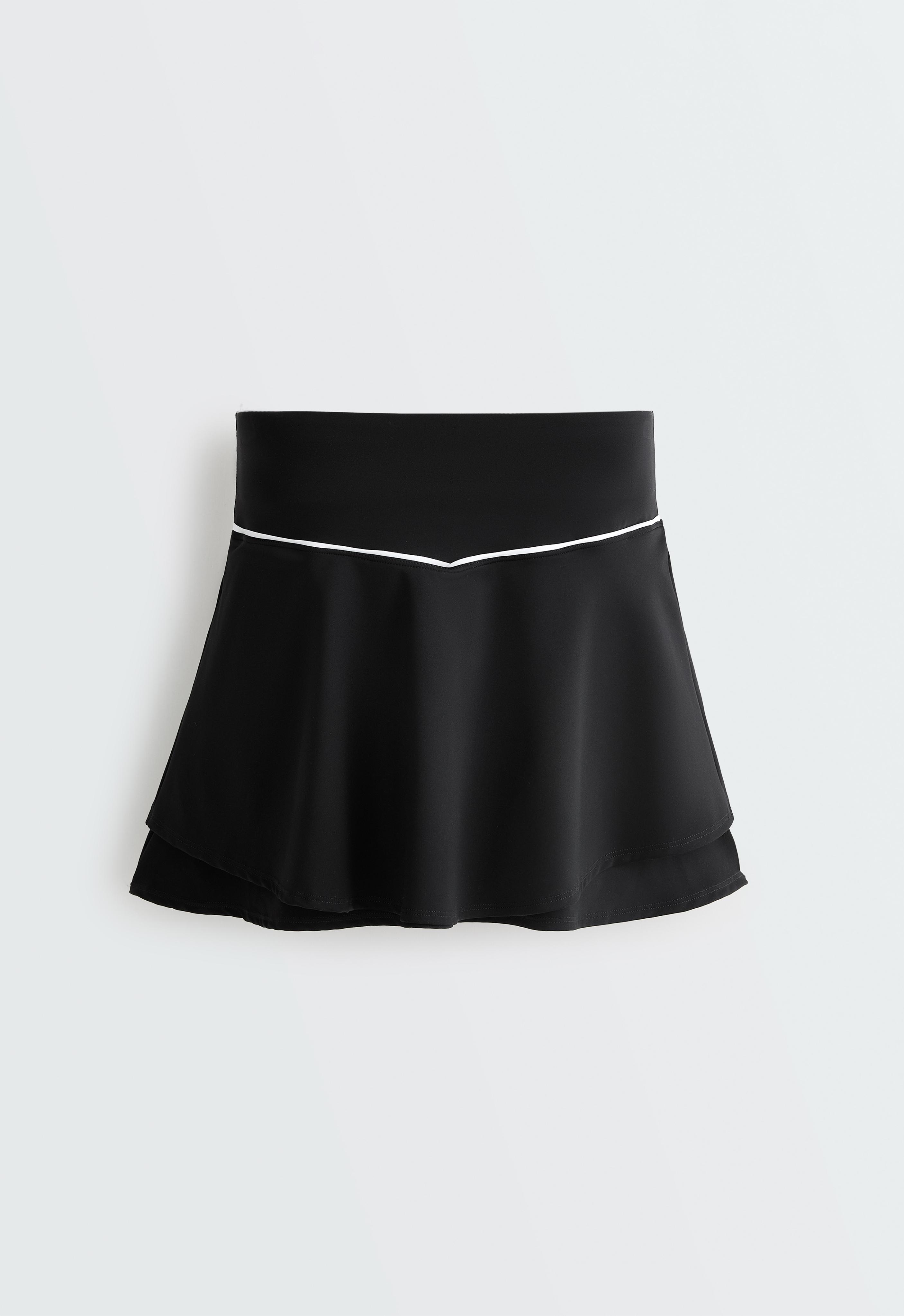 Double layer high rise short skirt — BLACK