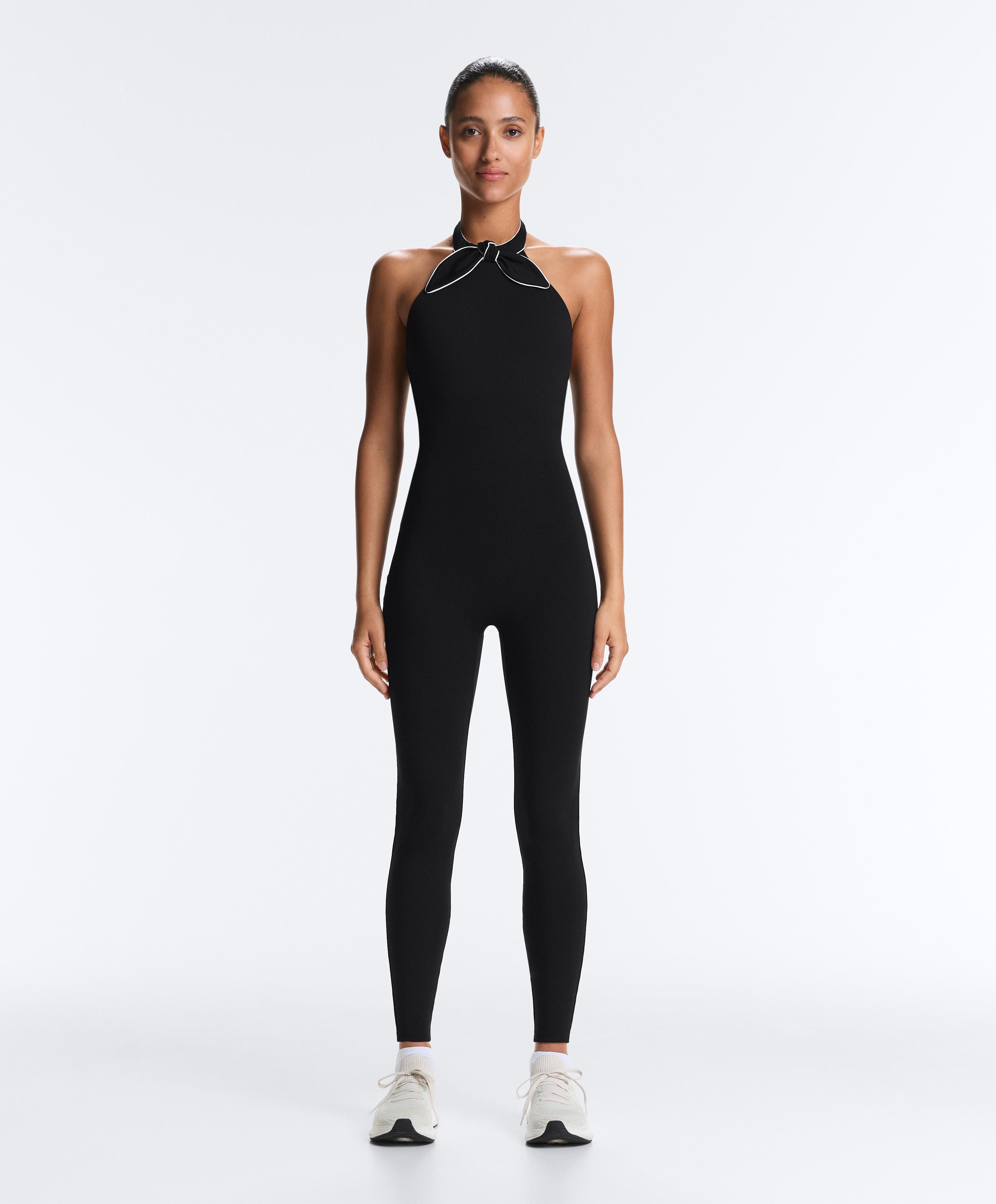 Comfortlux long jumpsuit with tie — BLACK