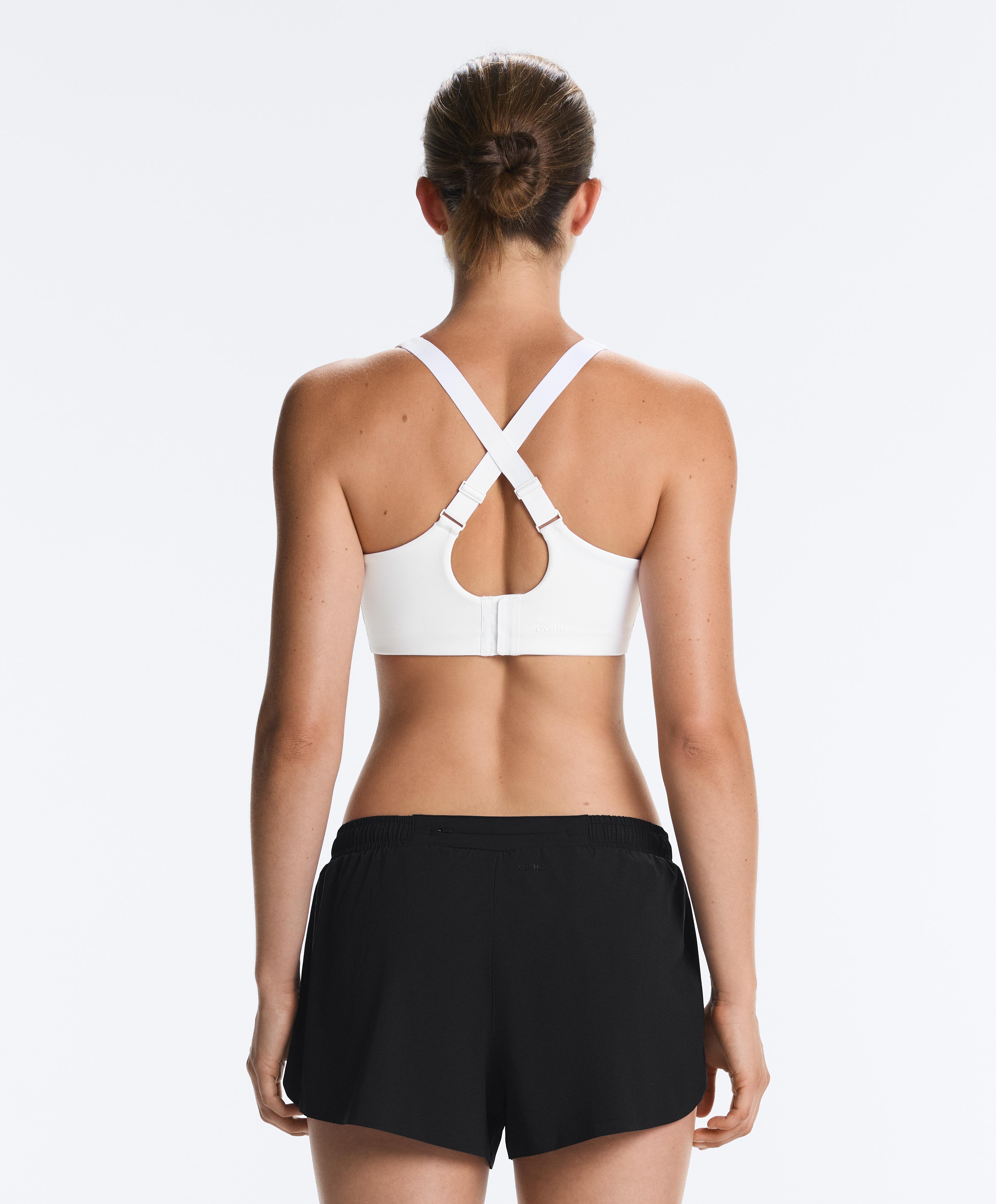 High-support Compressive sports bra with crossover back — WHITE