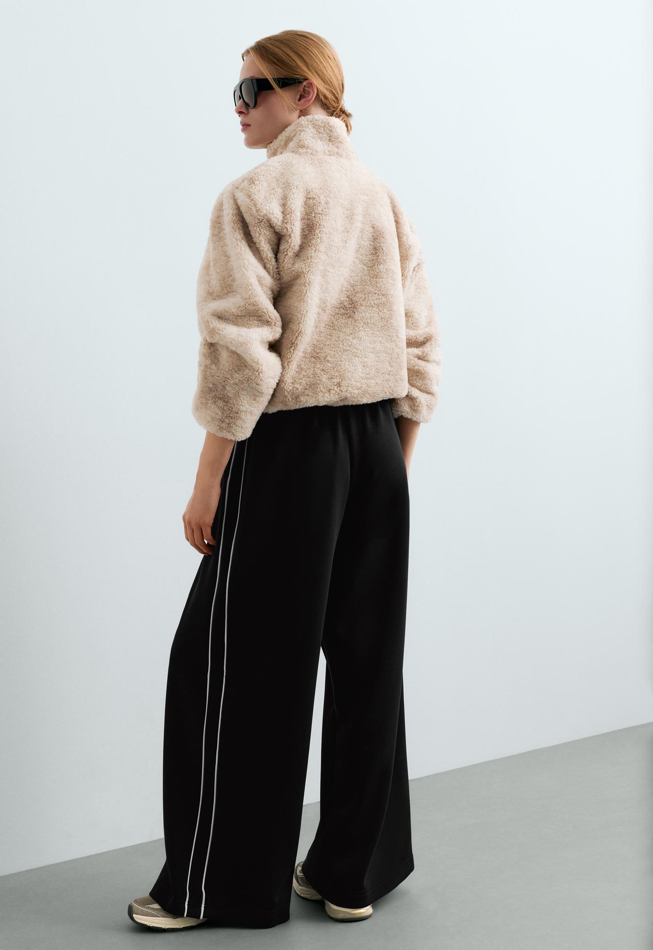 Straight-leg trousers with modal, brushed finish and piping — BLACK