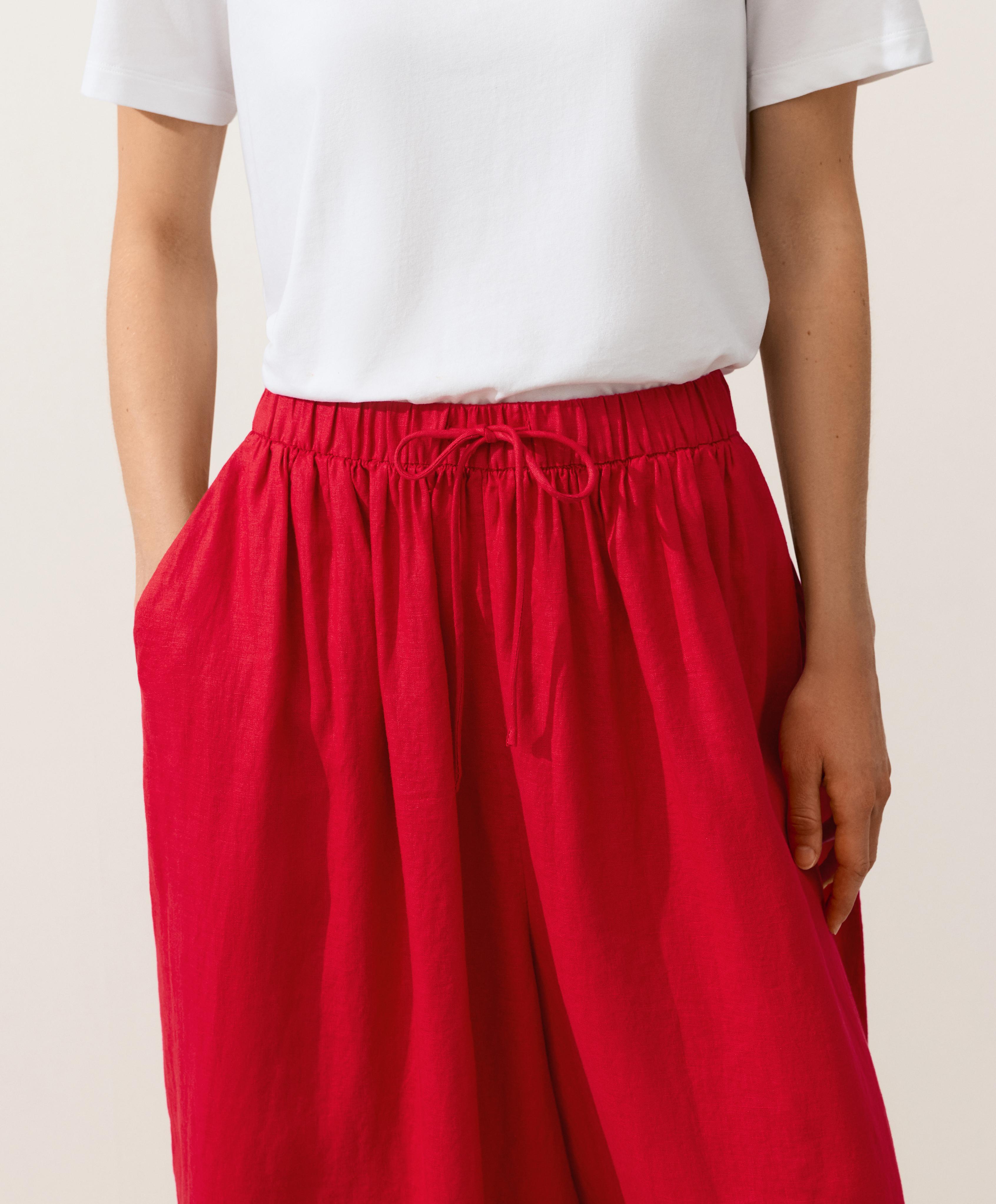 100% linen crop balloon trousers — BRIGHT RED