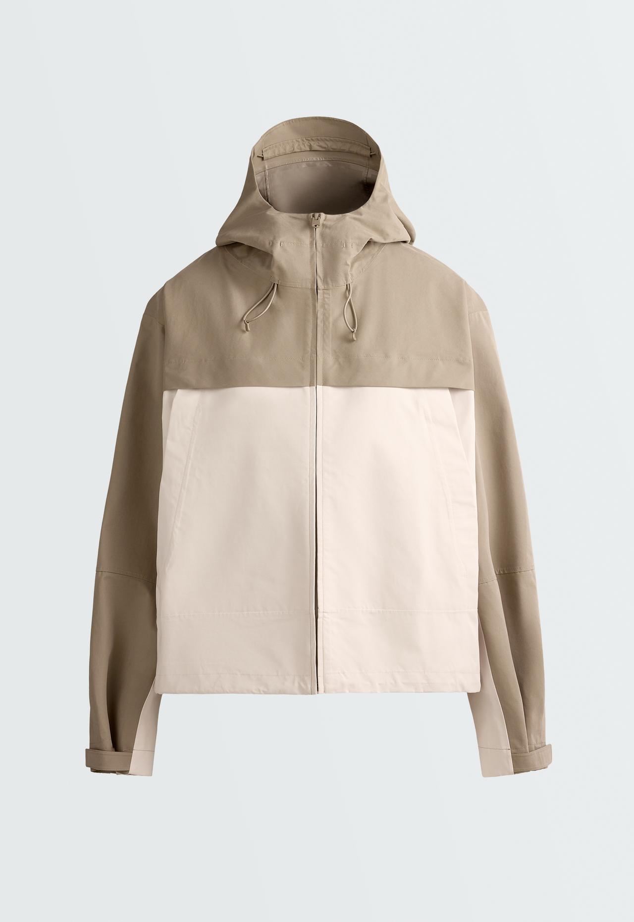 Short 10k waterproof technical canvas colour-block jacket — PALE ECRU