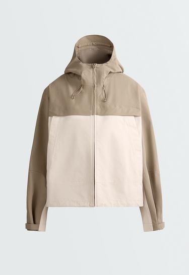 Short 10k waterproof technical canvas colour-block jacket — PALE ECRU 7