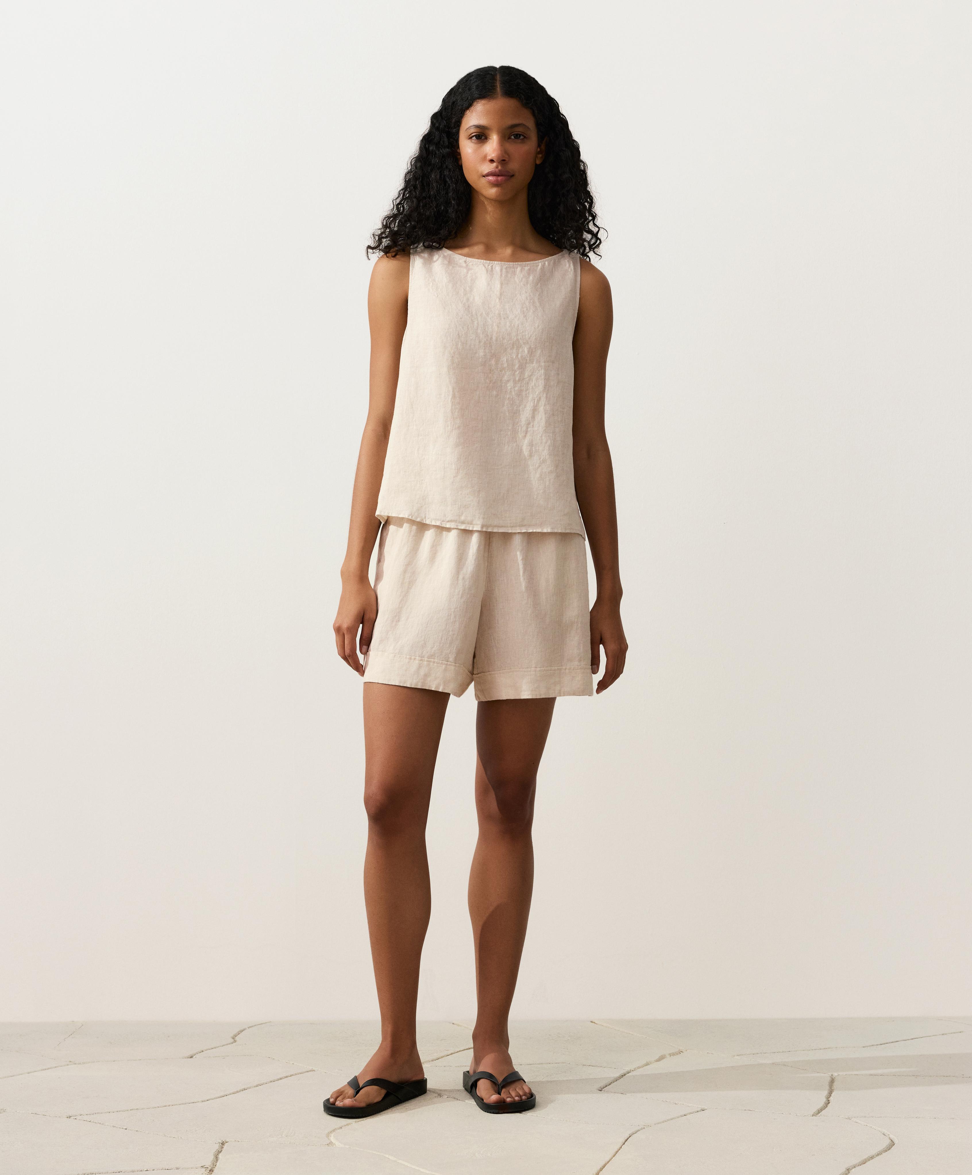 100% linen boxy top — SAND MELANGE