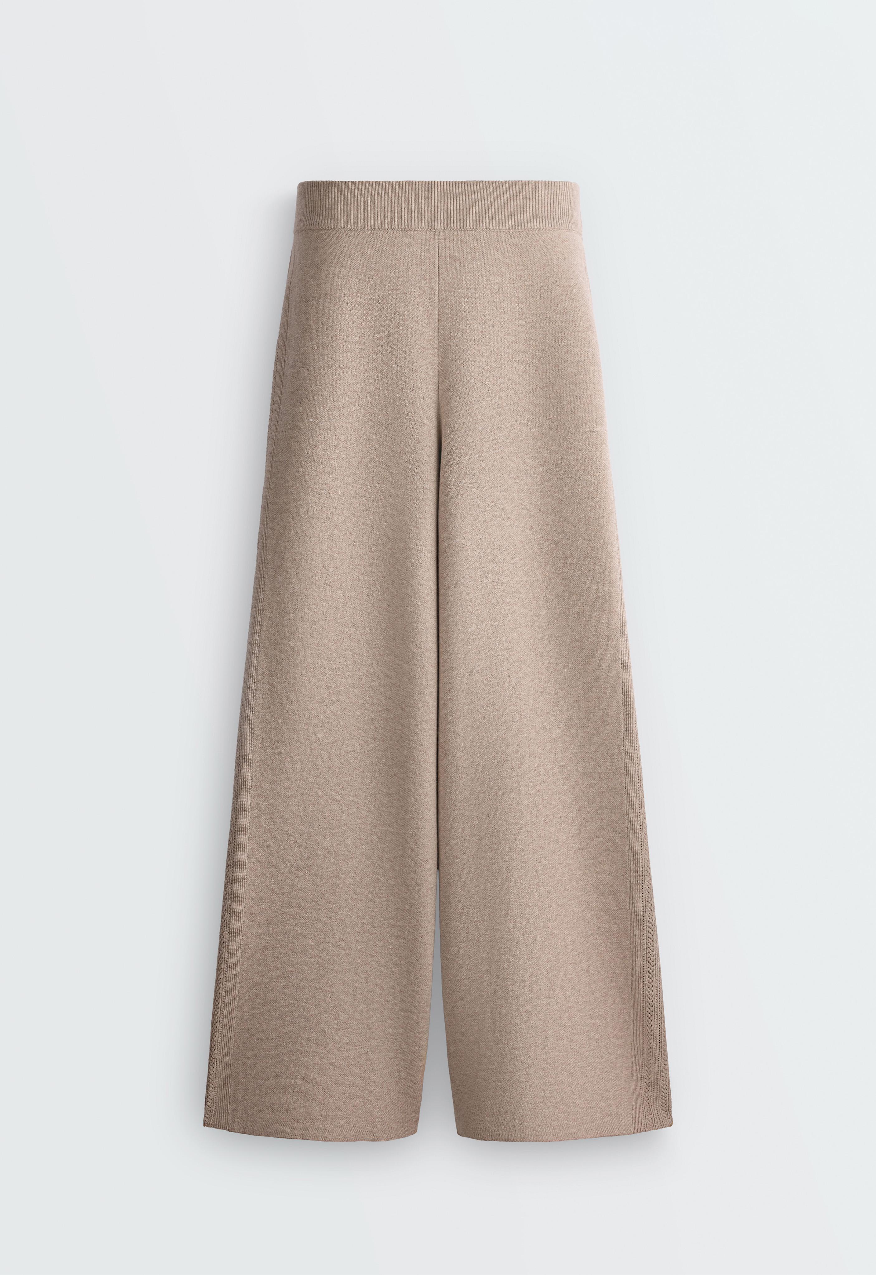 Openwork straight-leg knit trousers — SOFT MINK